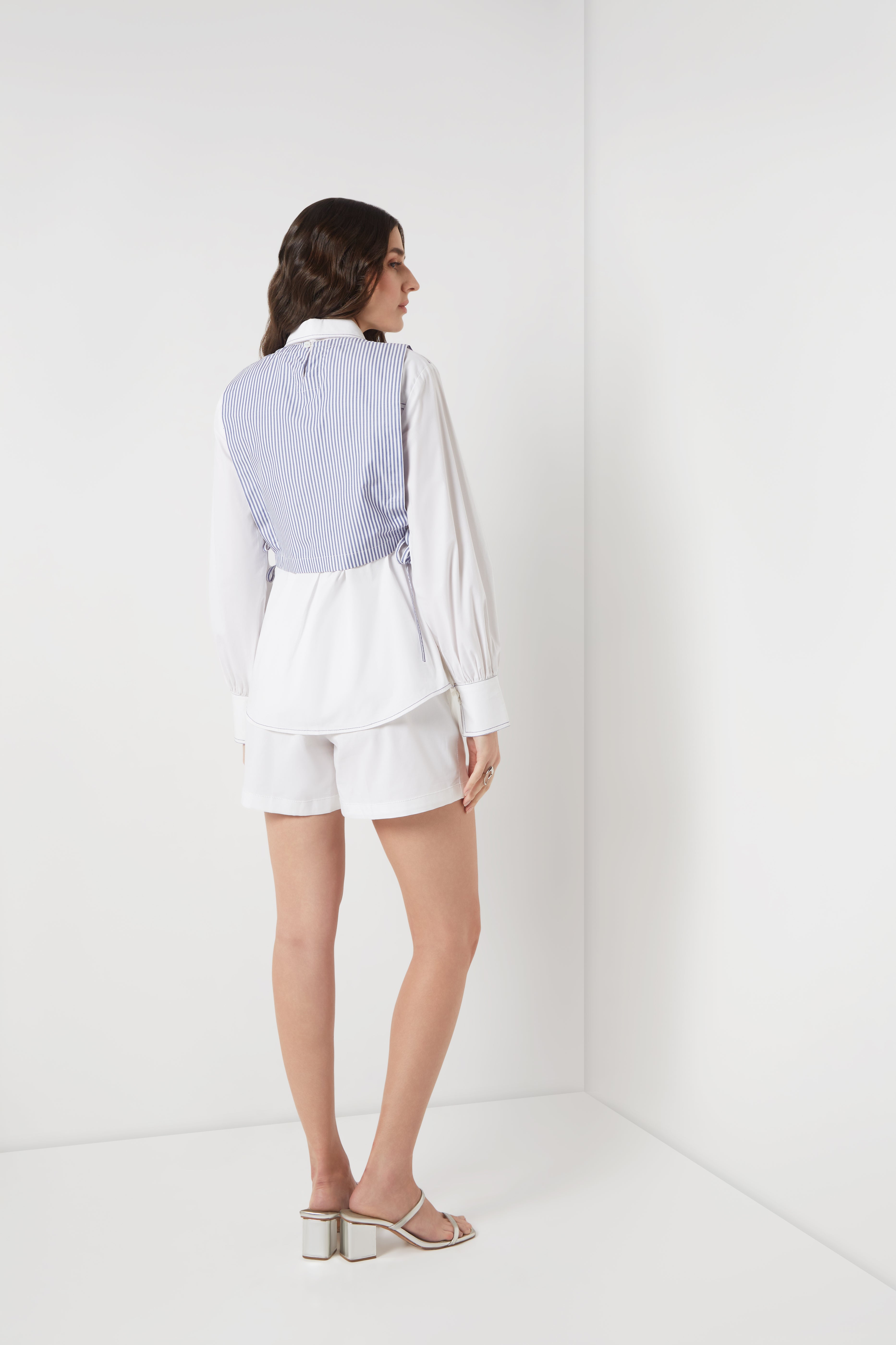 White Embellished Bib Shirt