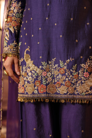 Ahista Purple Mayur Applique Short Kurta Set