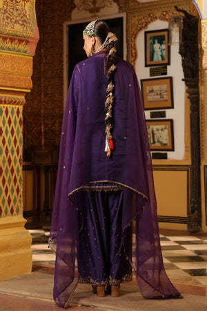 Ahista Purple Mayur Applique Short Kurta Set
