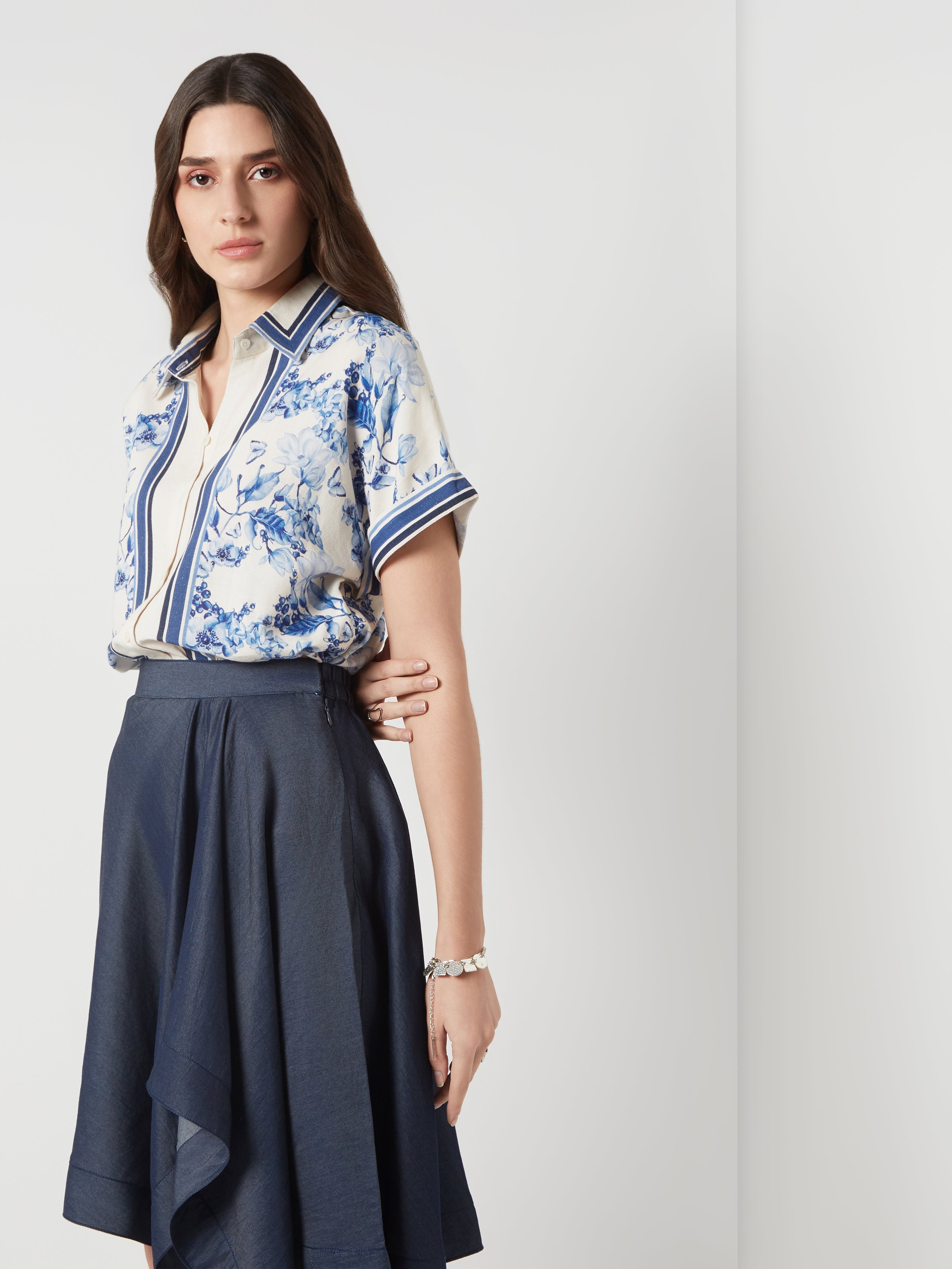 Bleu Cream Drop Shoulder Shirt