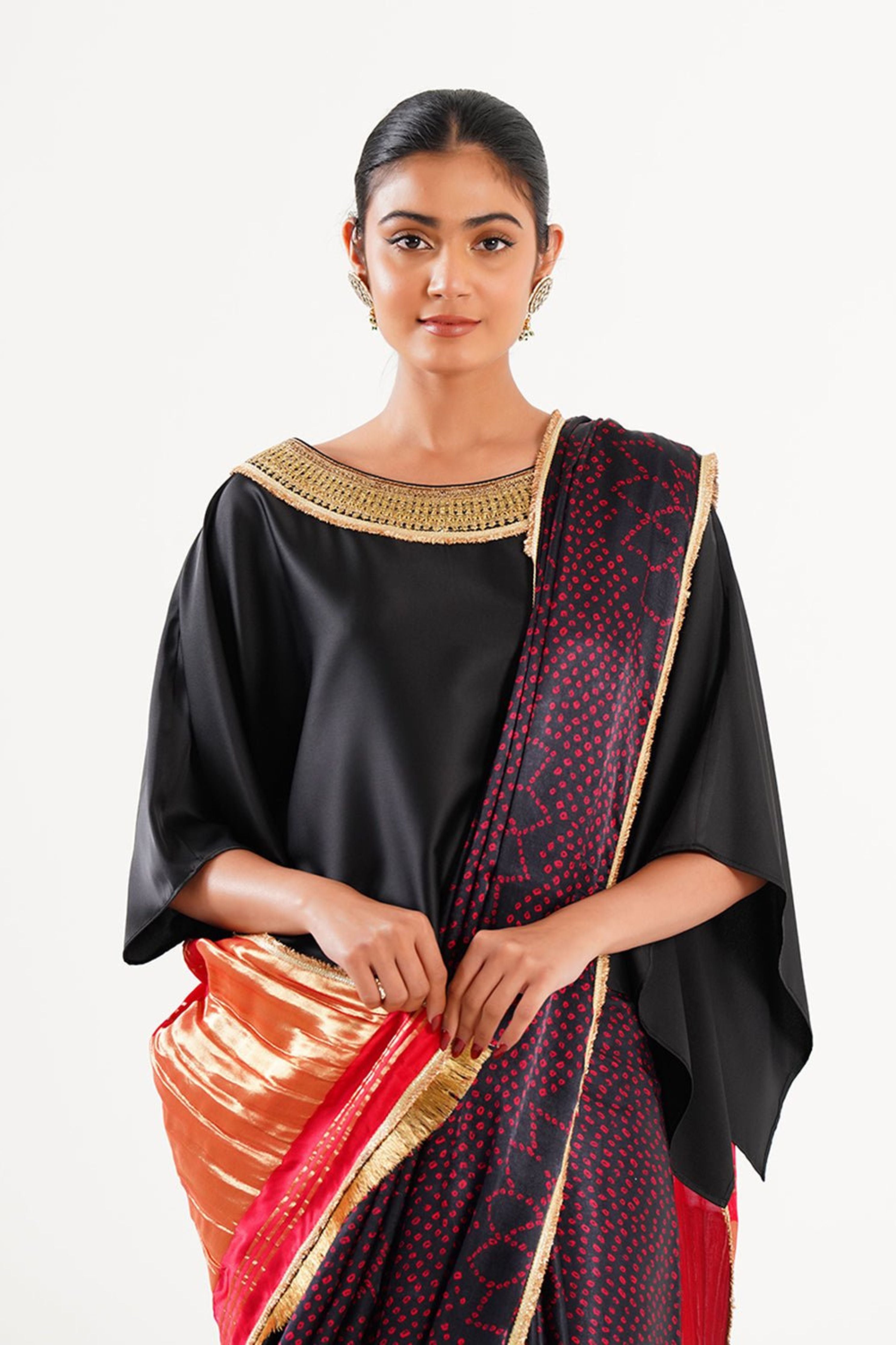Bandhej Mixology Saree In Black & Red