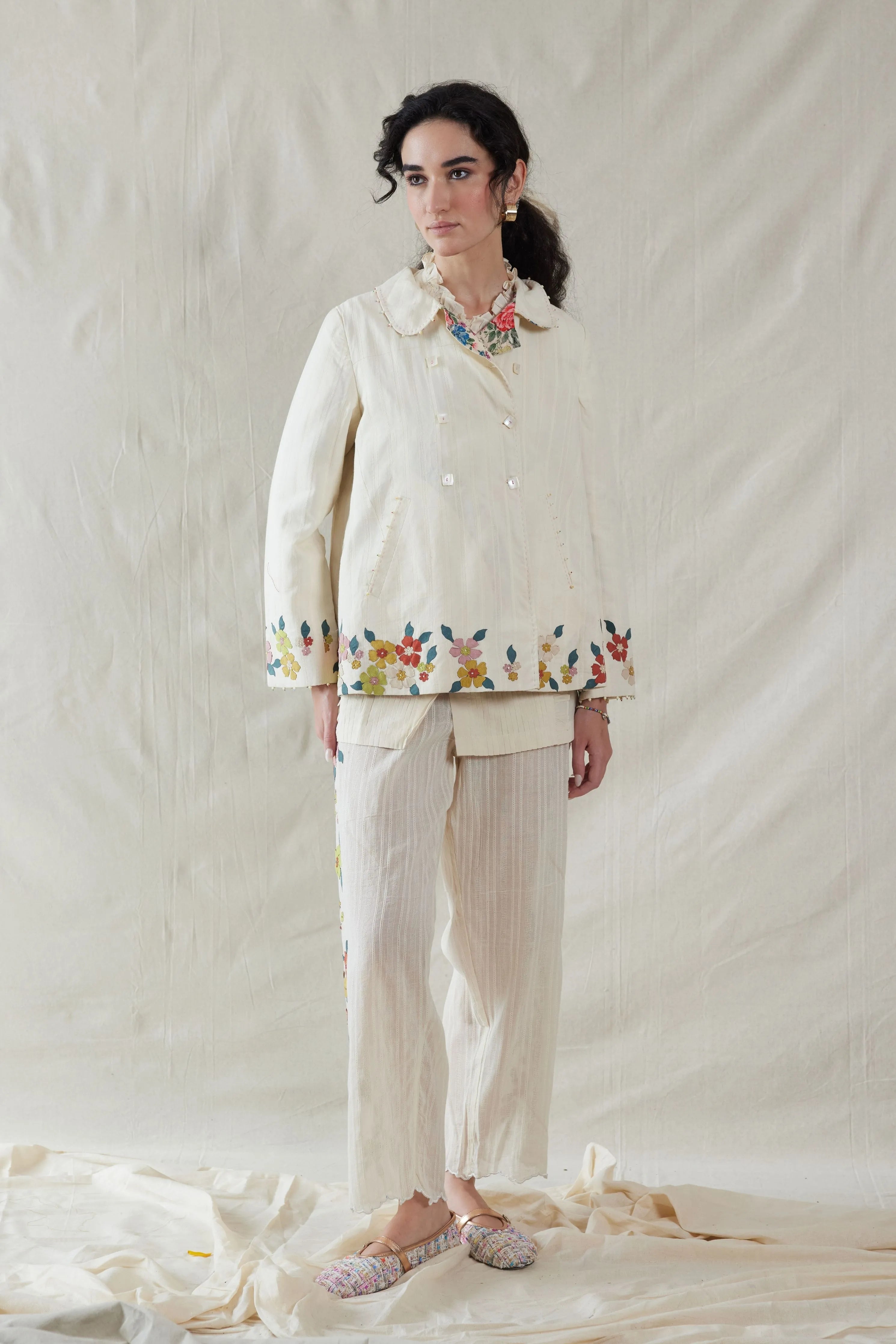 Off White Hand Woven Cotton Silk Bottom