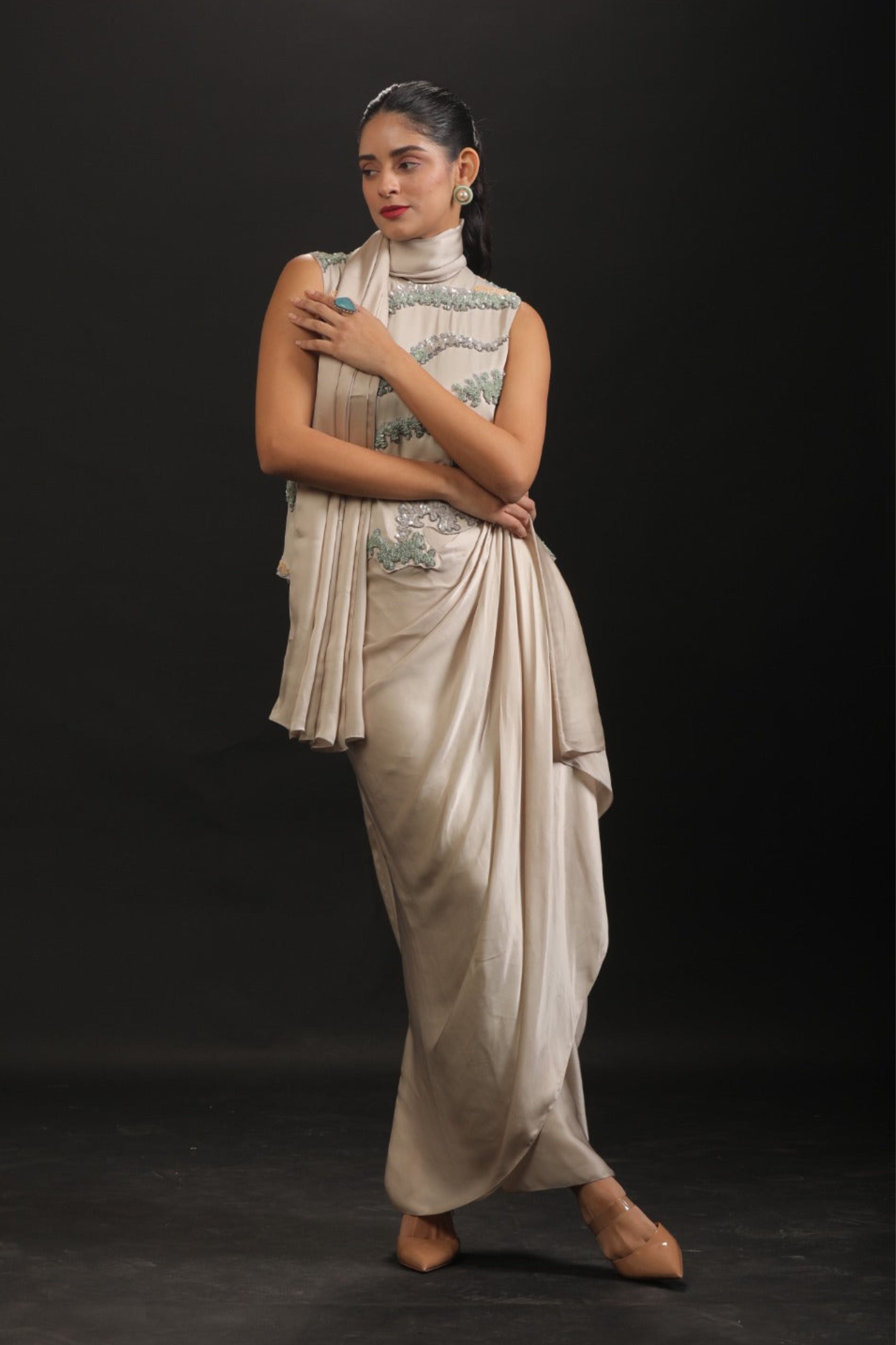 Pearl Cascade Saree Set