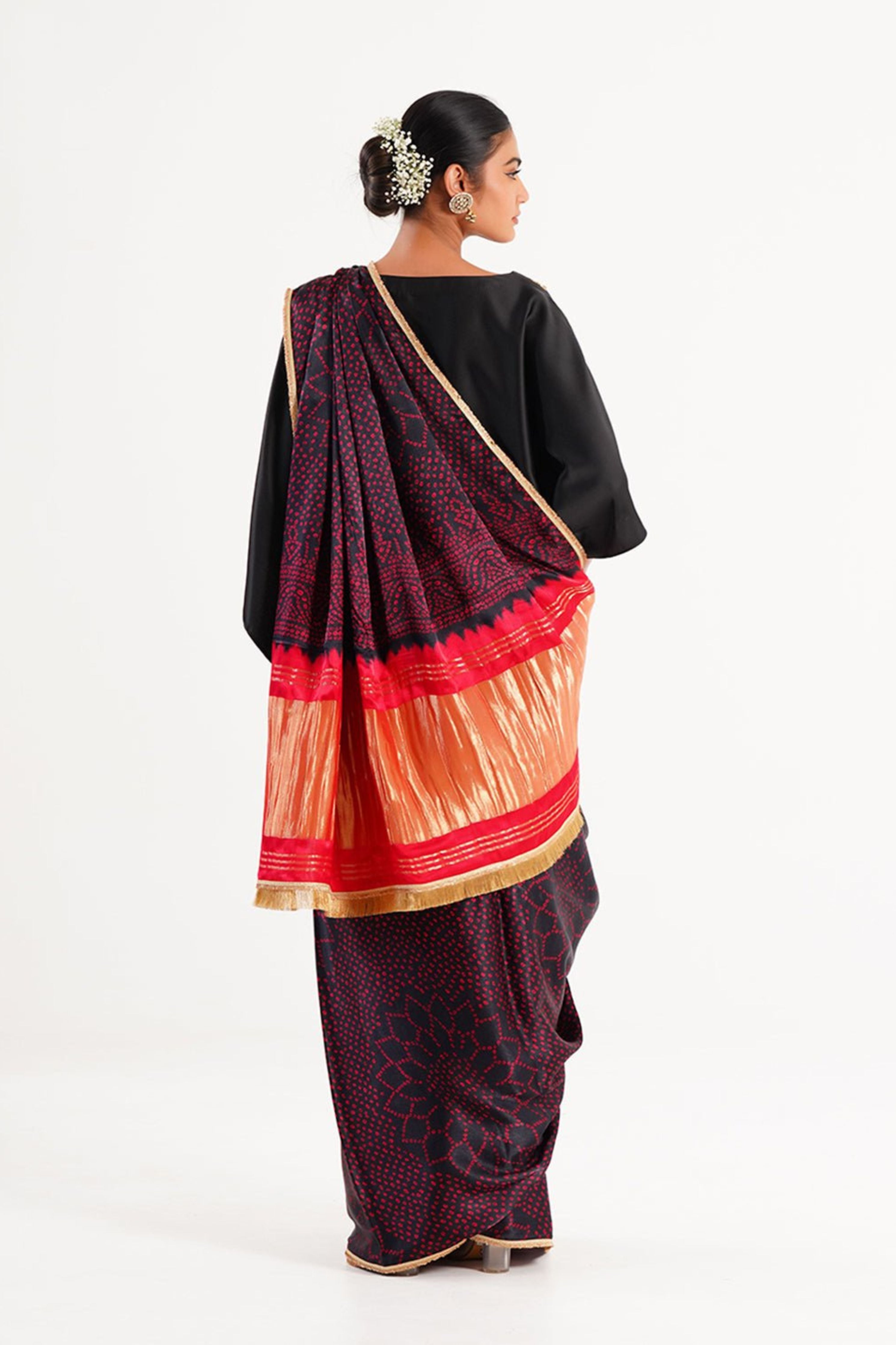 Bandhej Mixology Saree In Black & Red