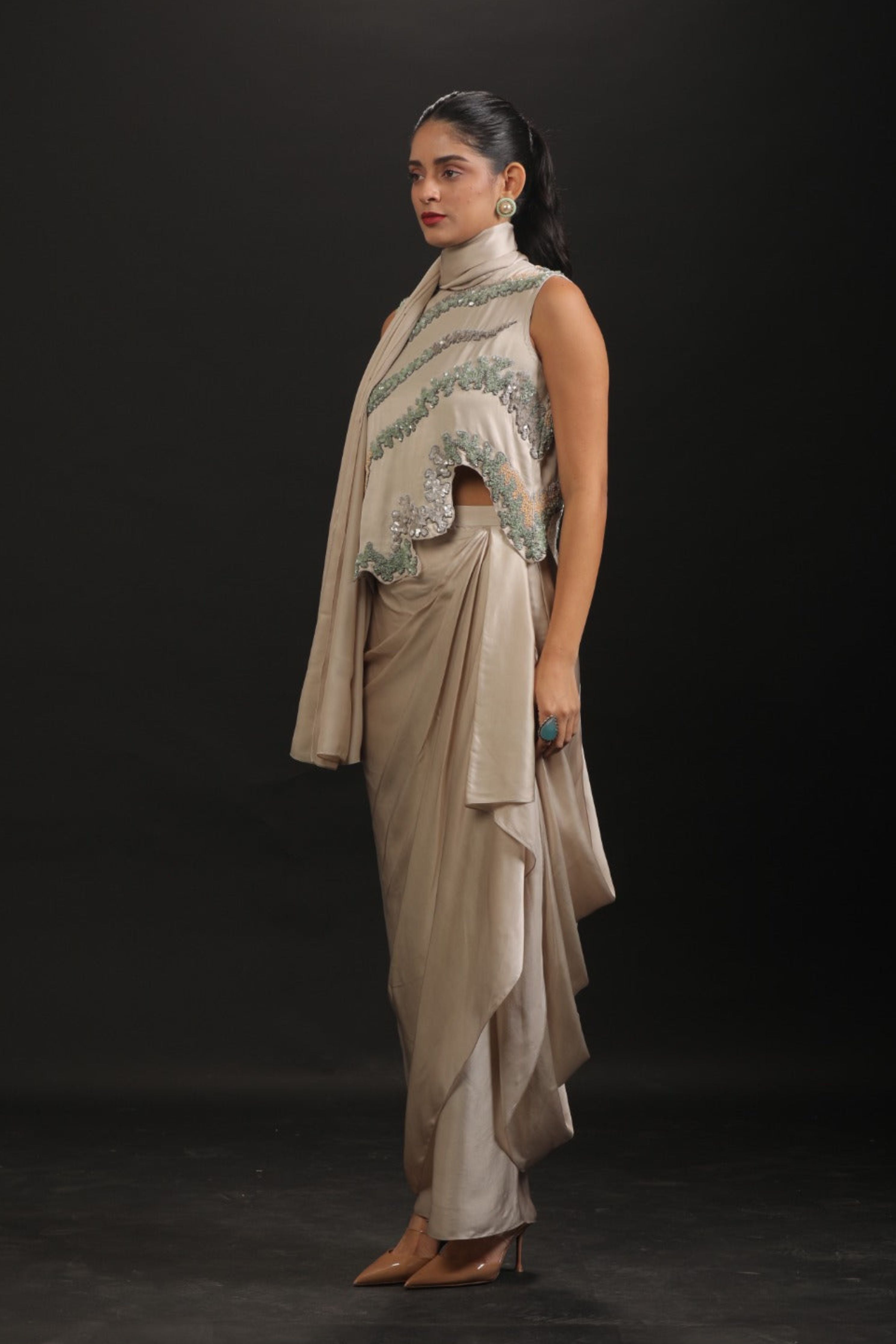Pearl Cascade Saree Set
