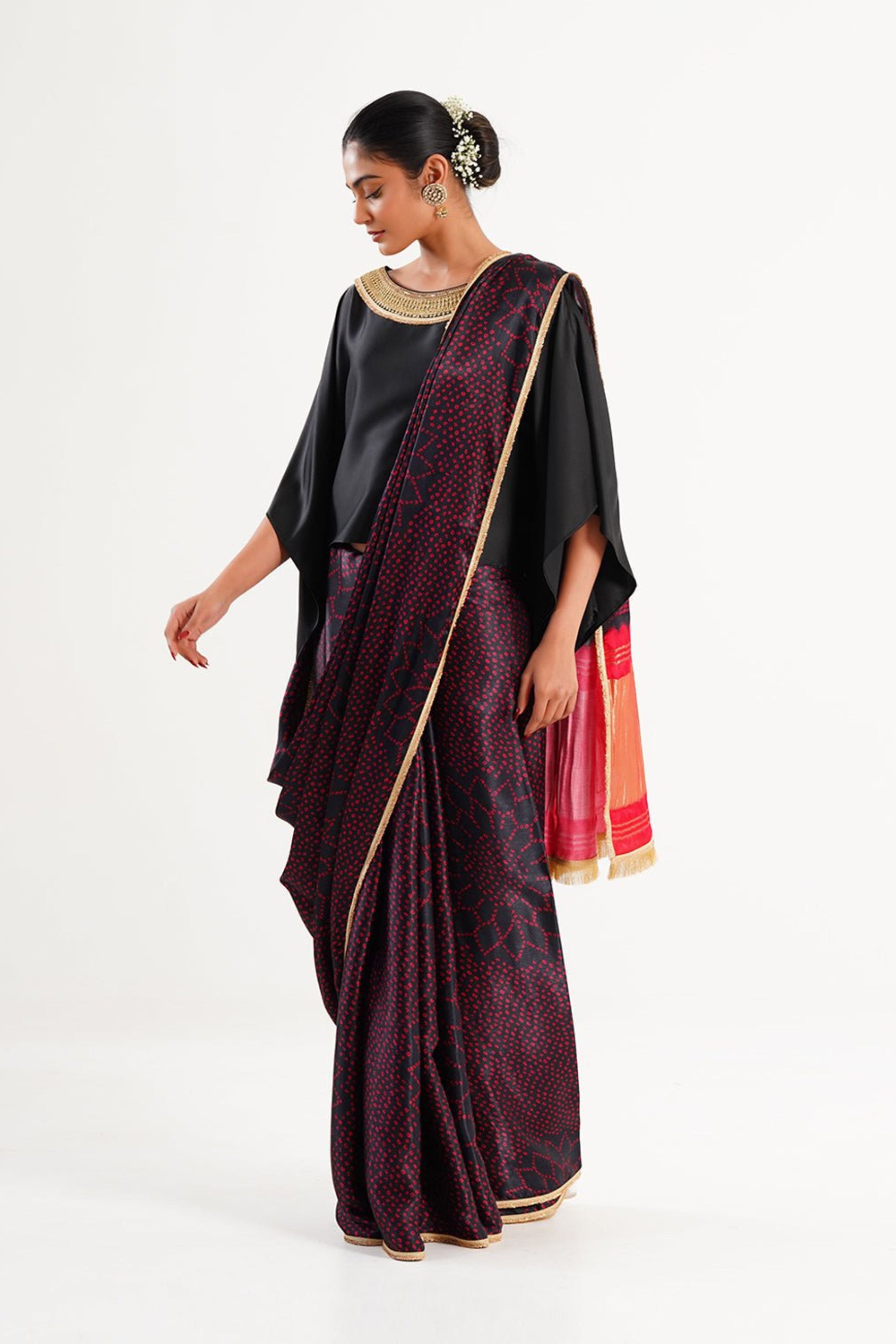 Bandhej Mixology Saree In Black & Red