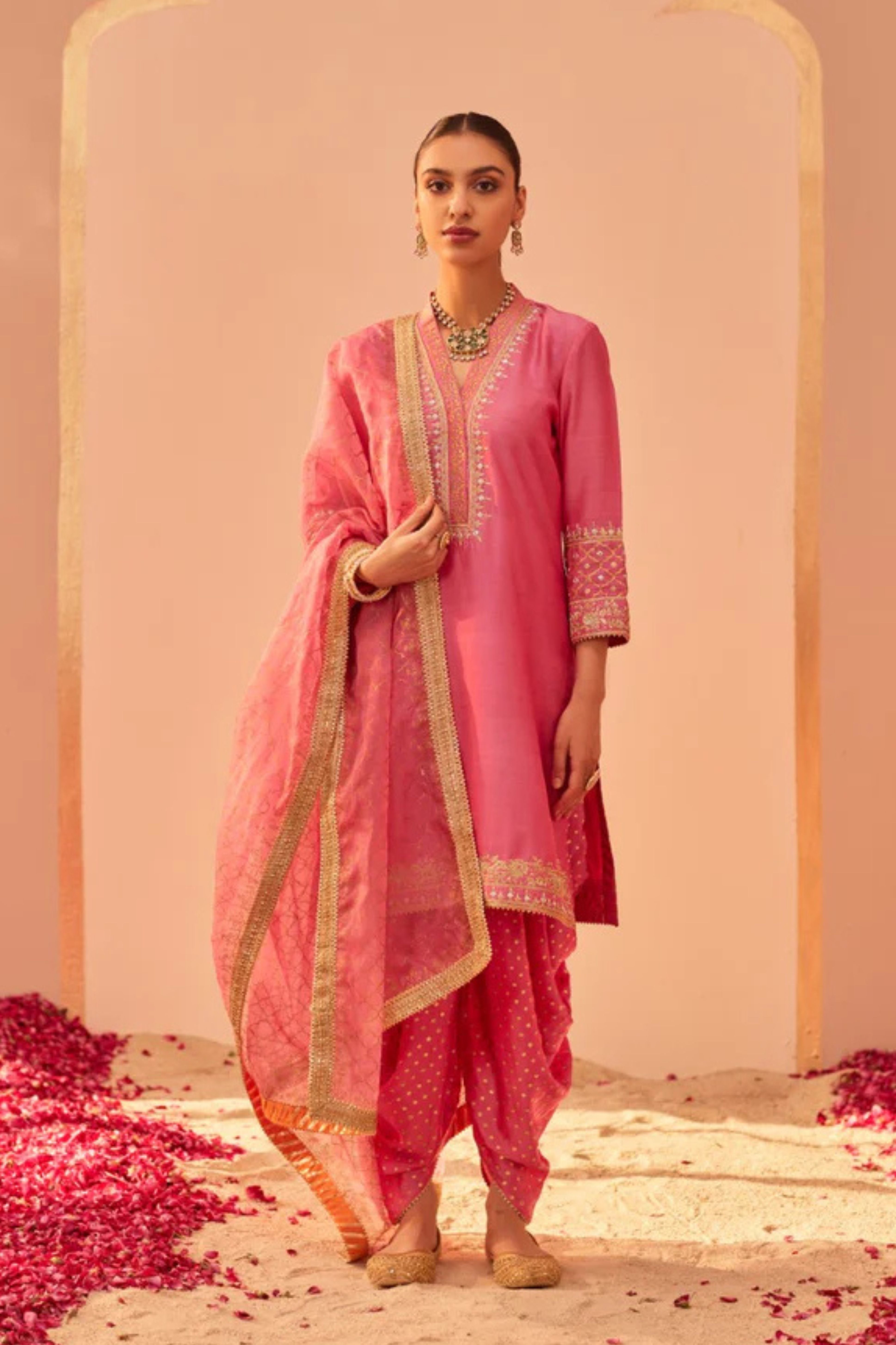 Faheeda Flamingo Pink Kurta Set