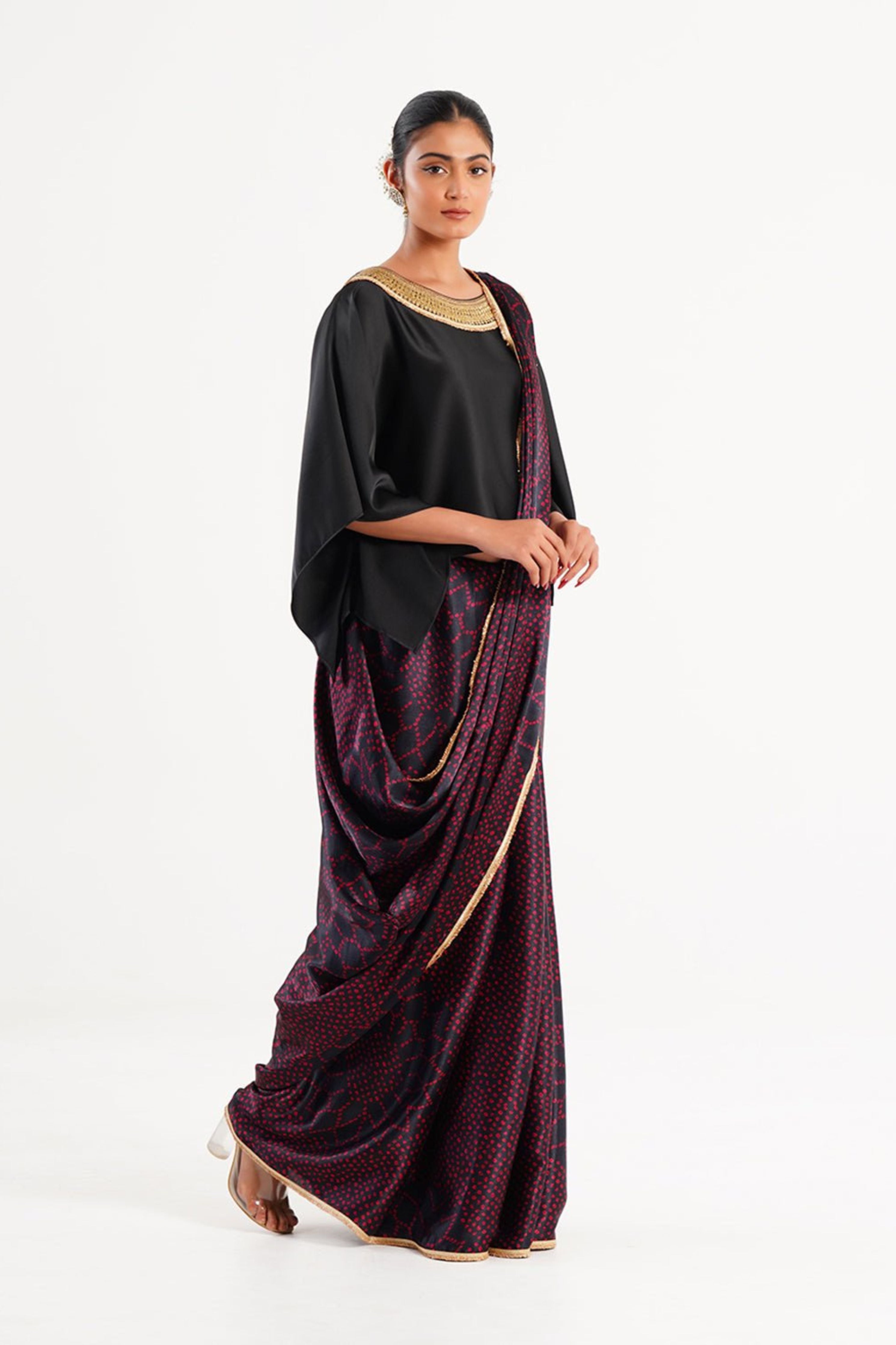 Bandhej Mixology Saree In Black & Red