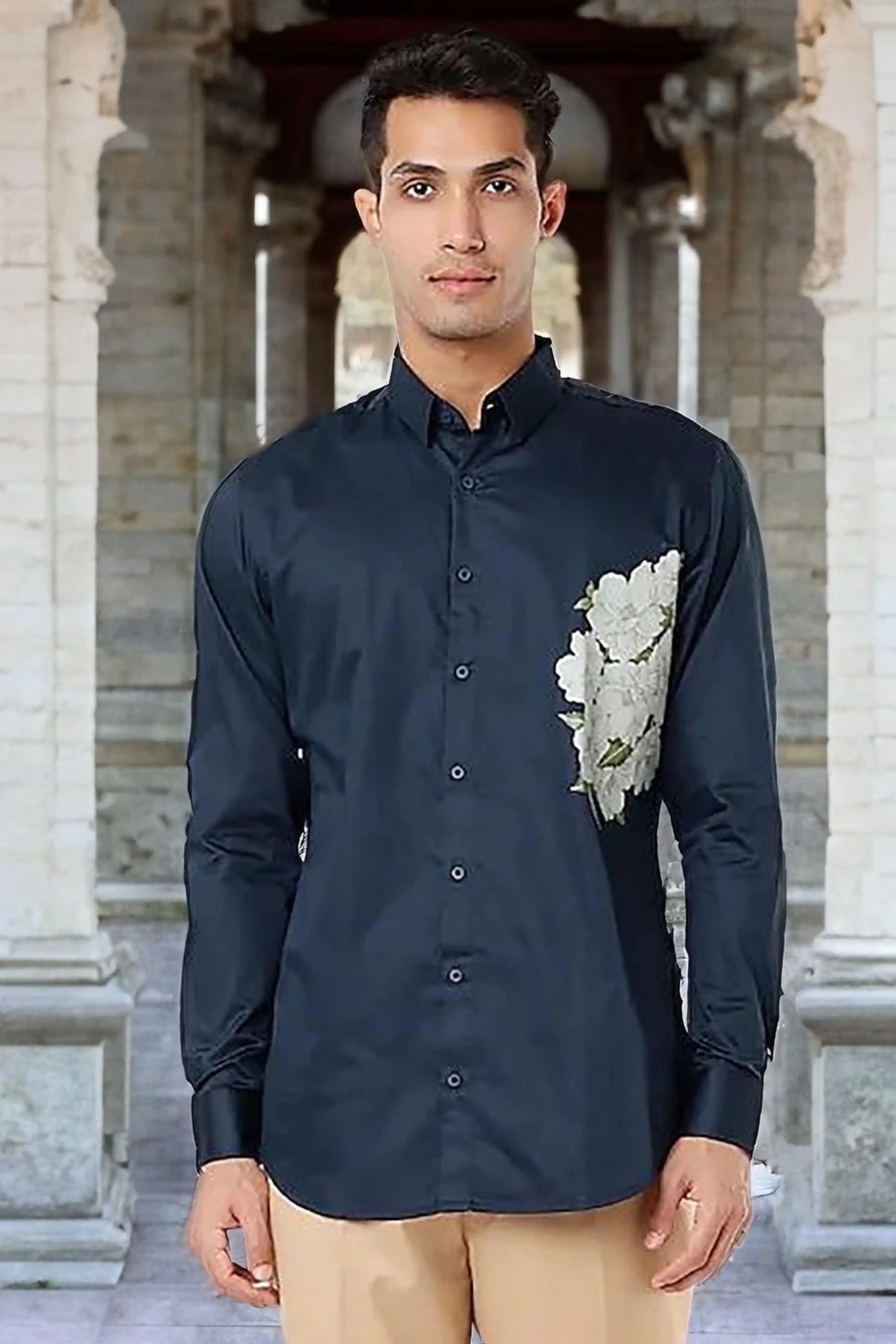 Printed Party Wear Navy Shirt
