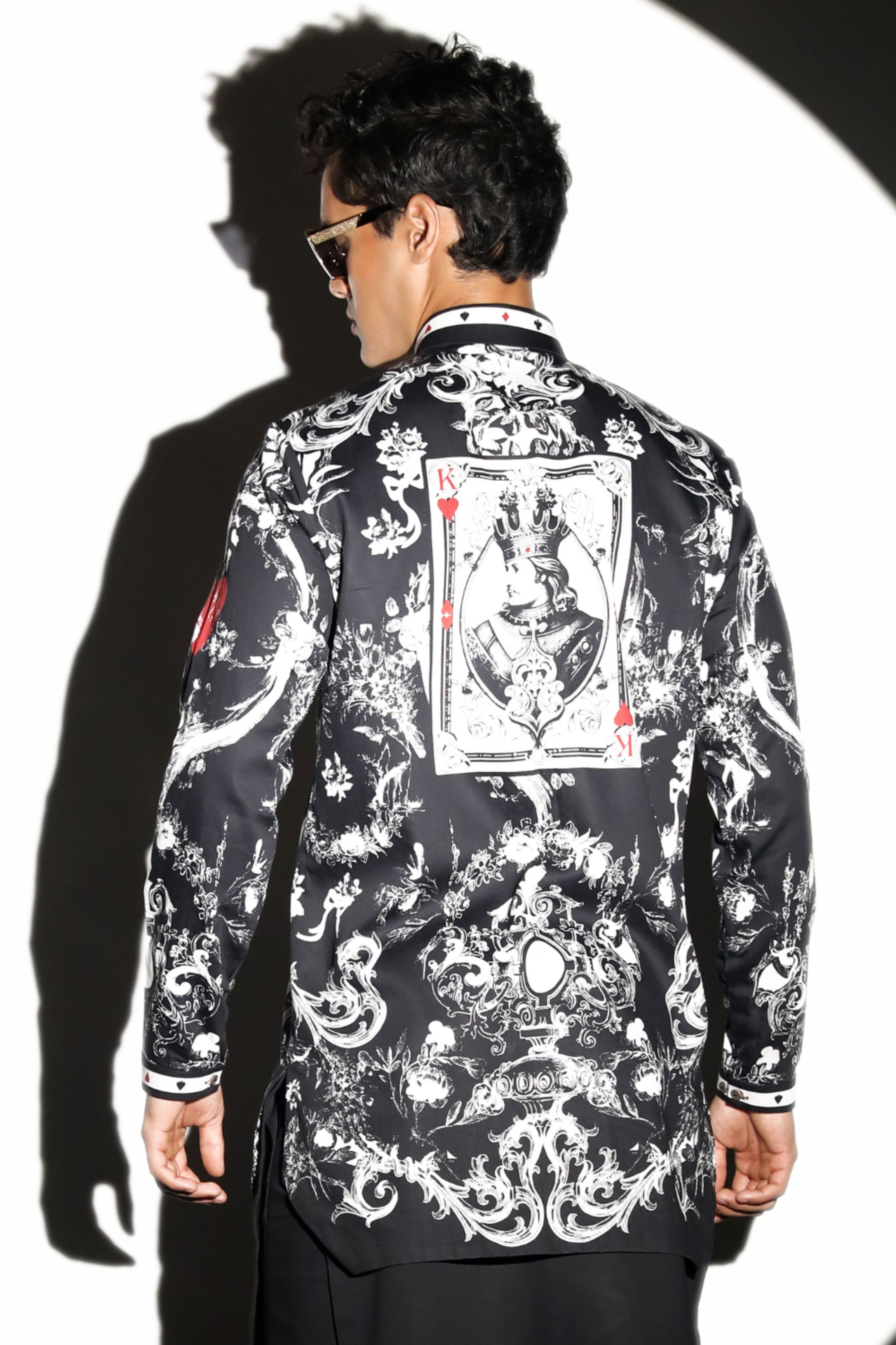 Rajsamand Taash Printed Black Shirt