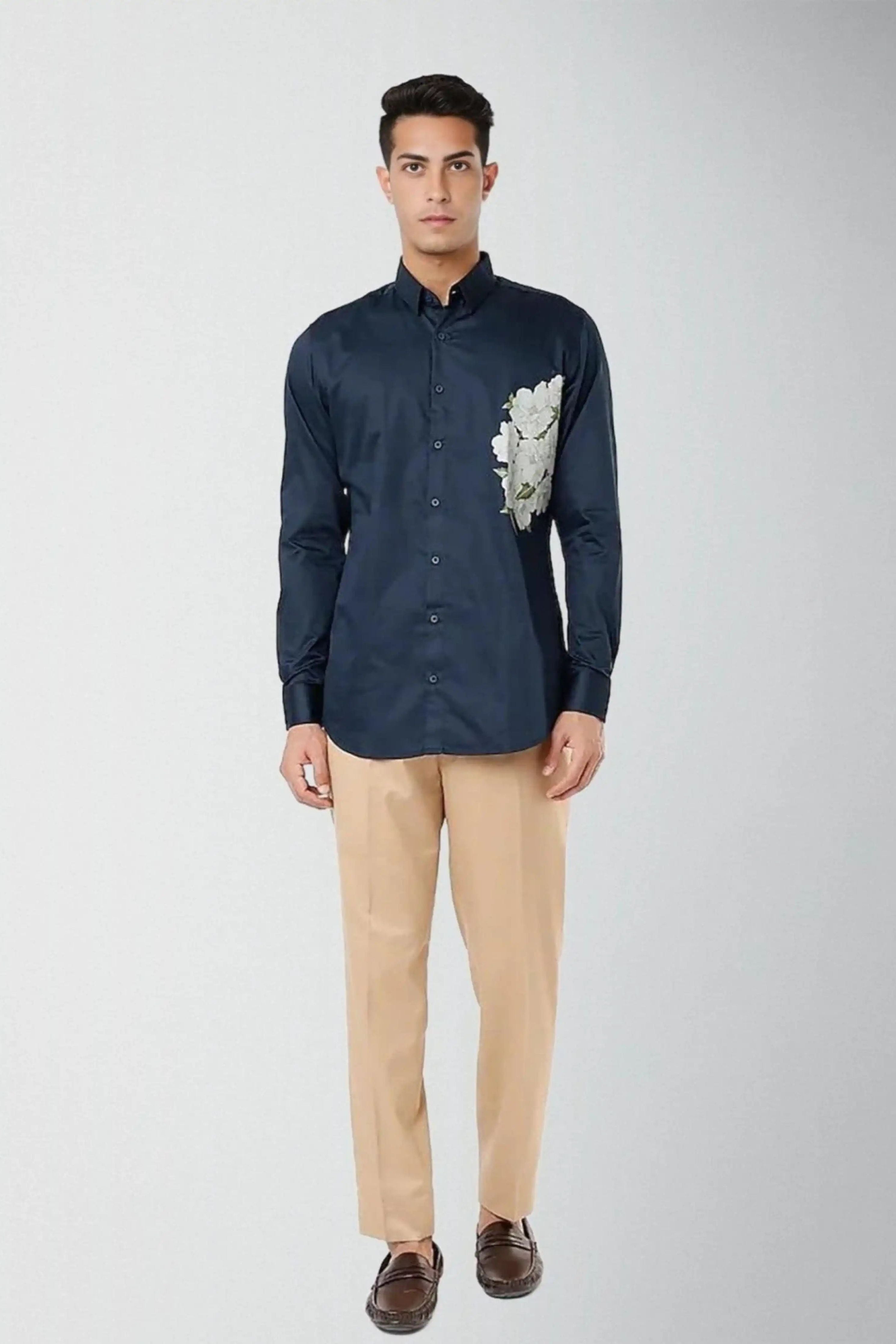 Printed Party Wear Navy Shirt