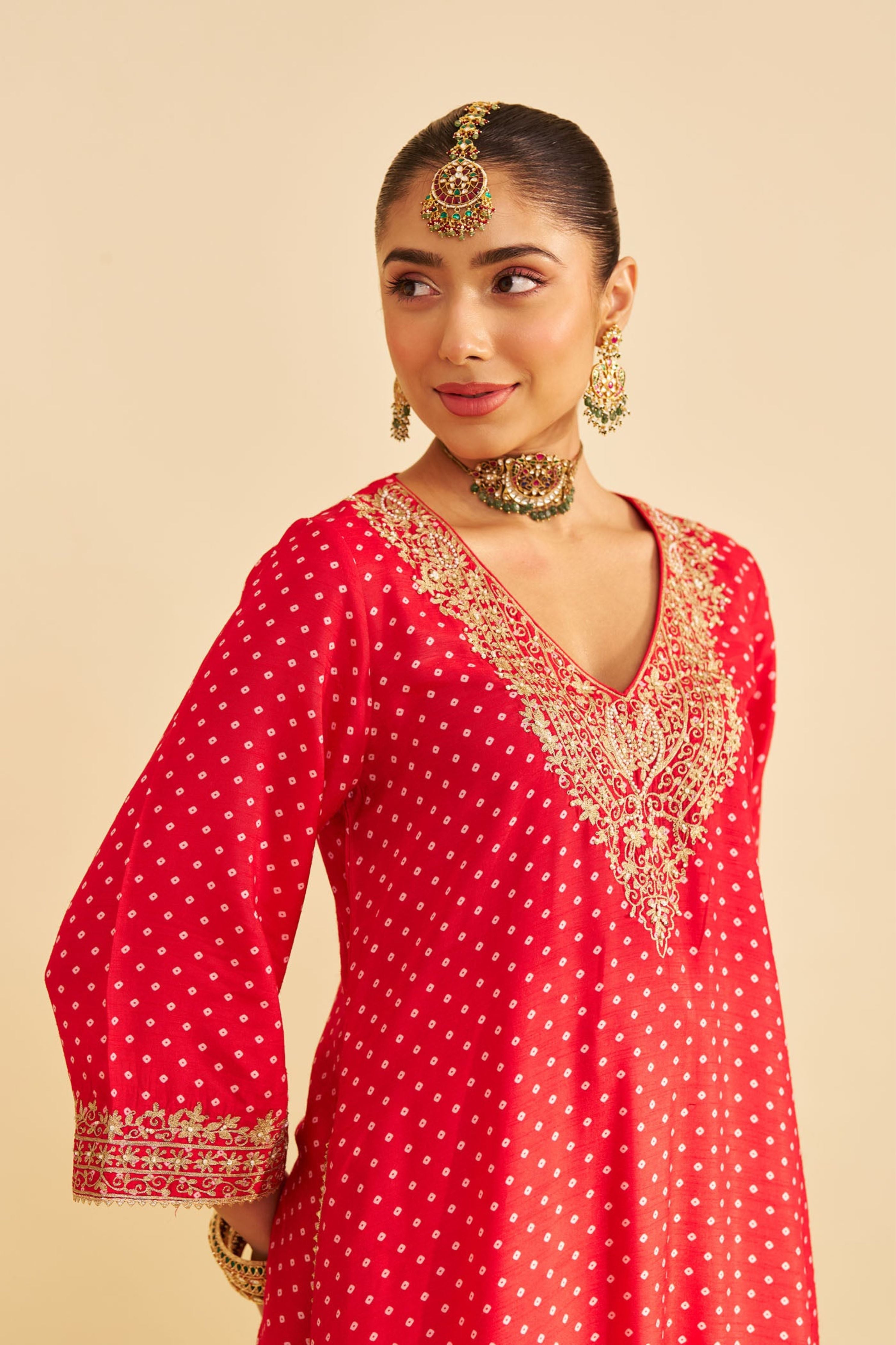 Zaliyah Red Long Choga With Salwar And Dupatta