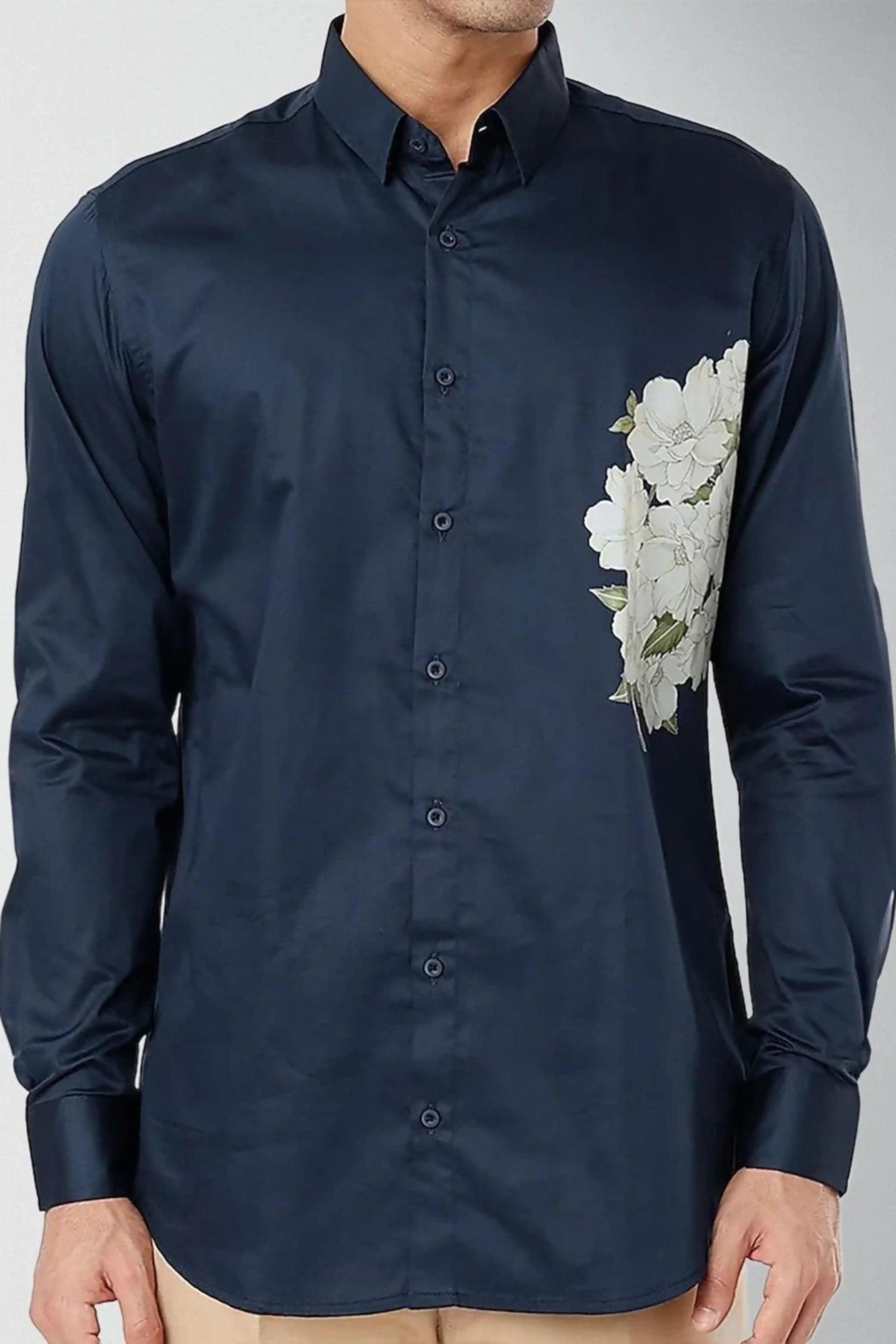 Printed Party Wear Navy Shirt
