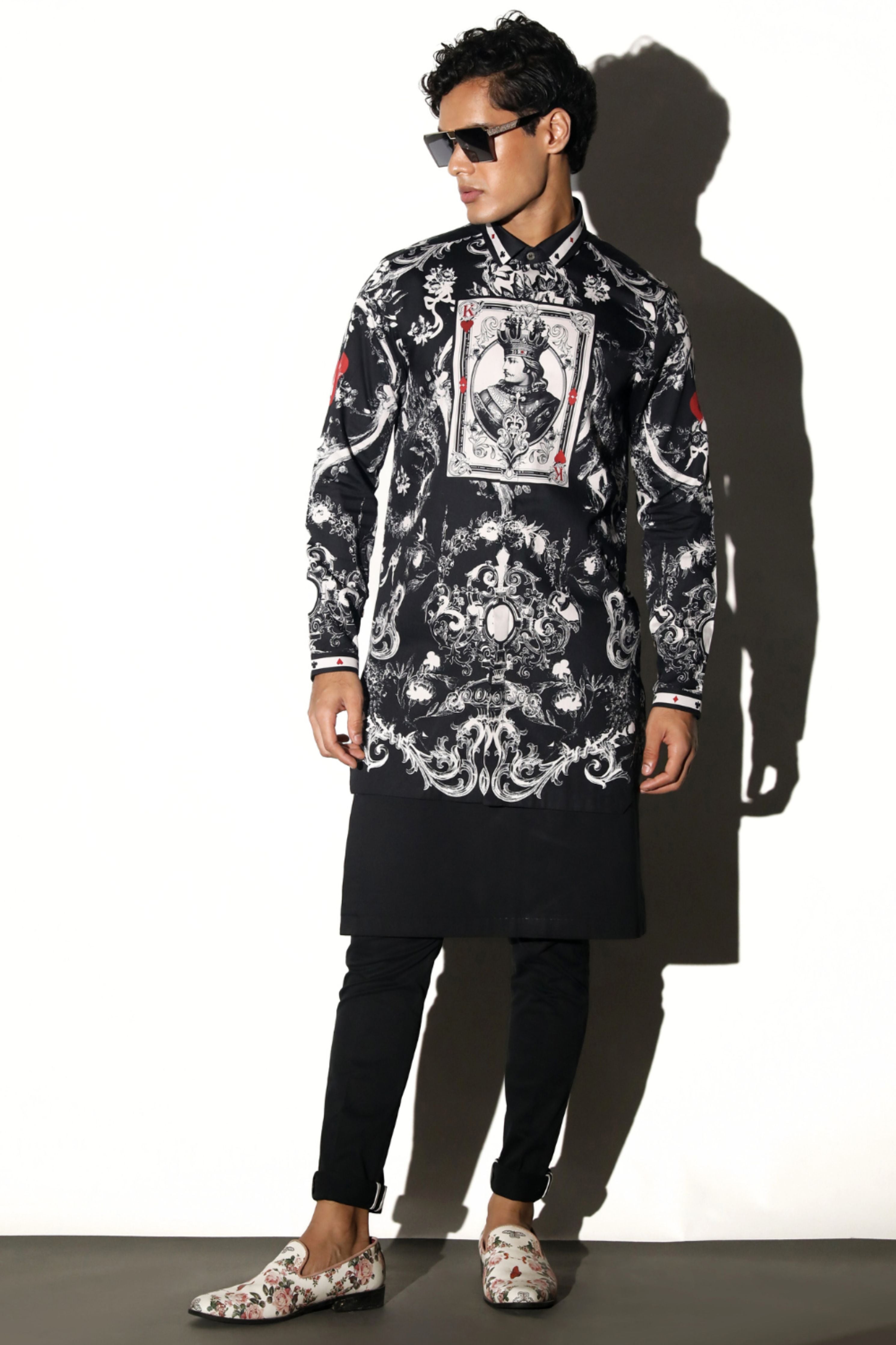 Rajsamand Taash Printed Black Shirt