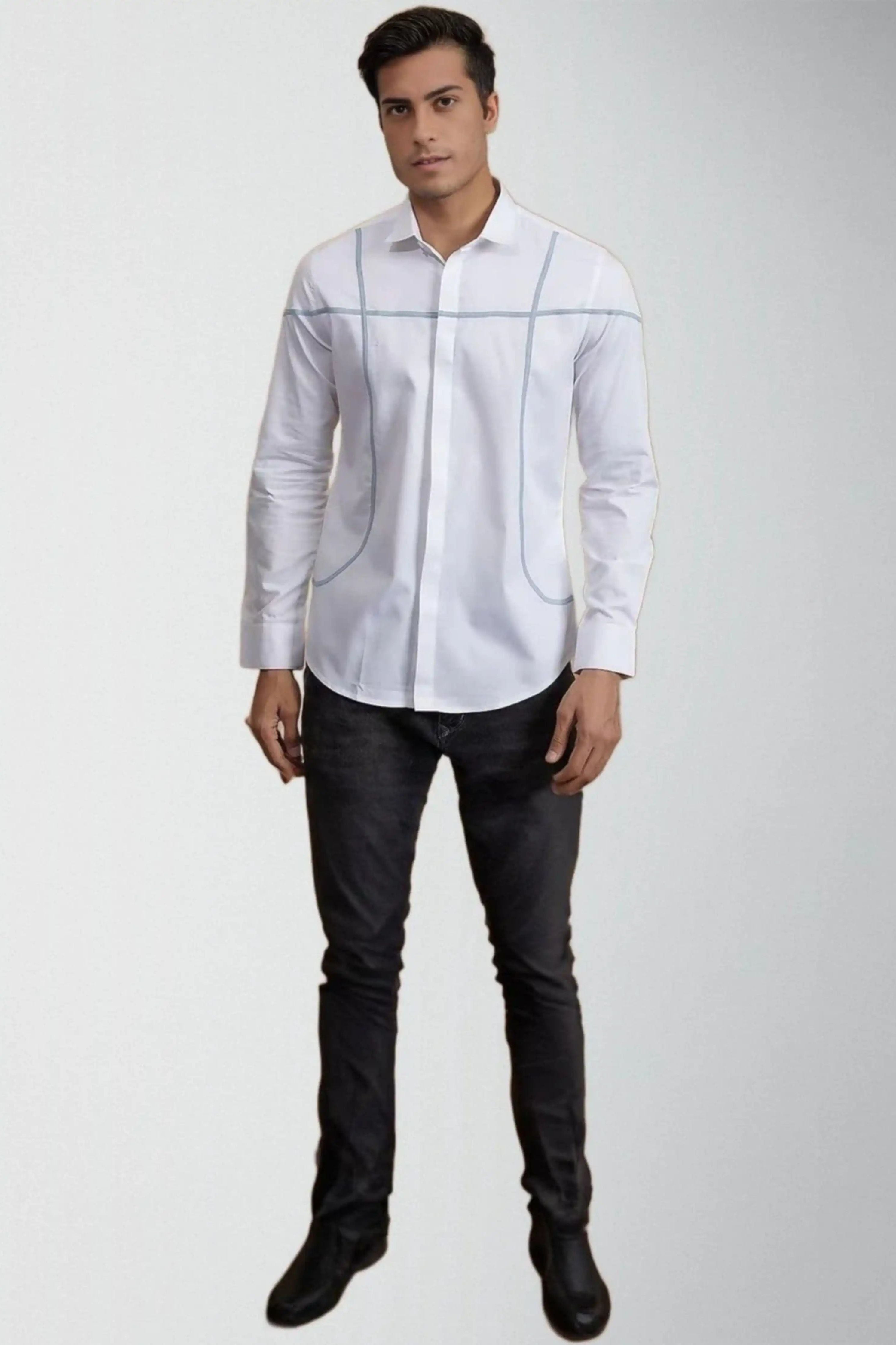 Patchwork Semi Formal White Shirt