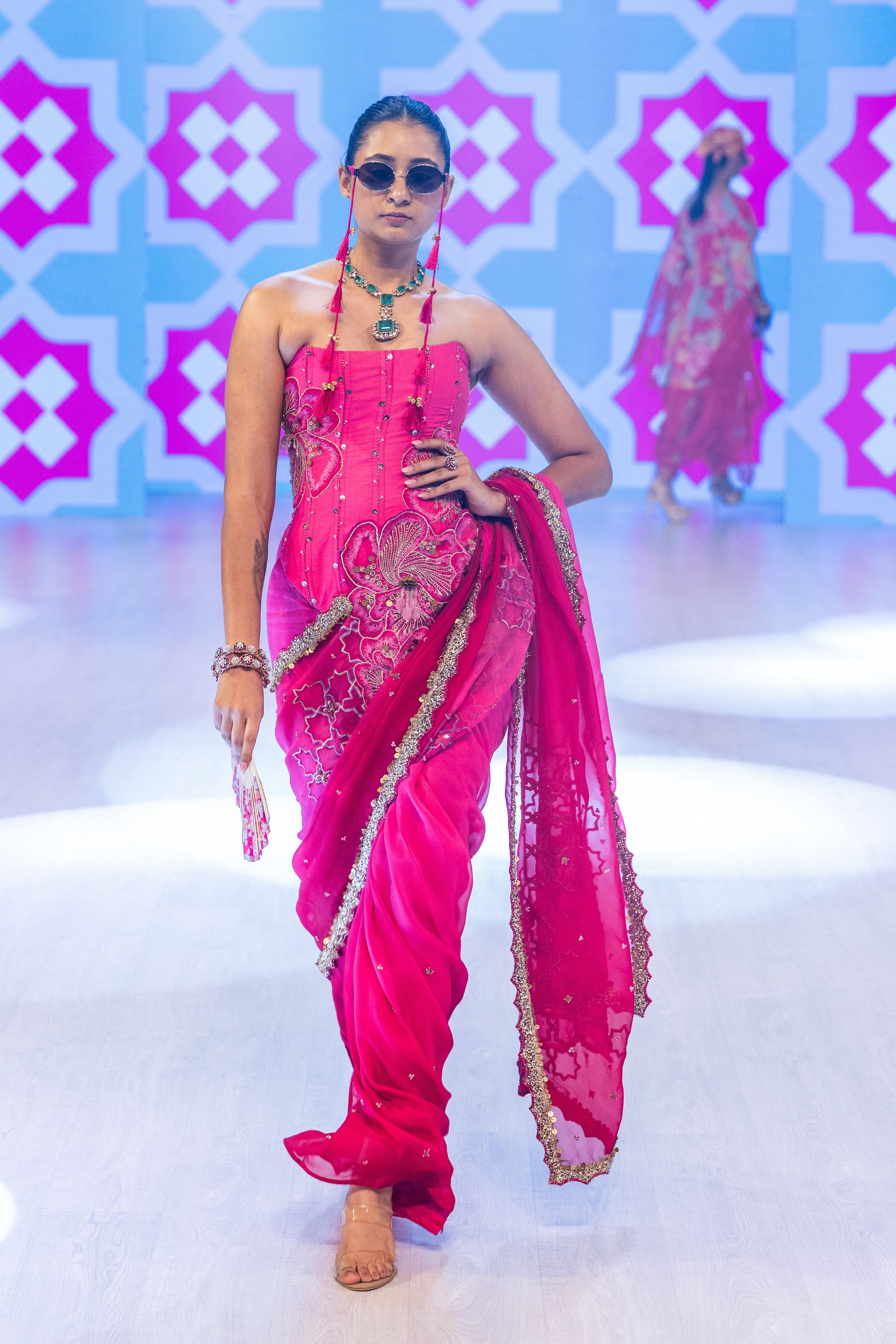 Fuschia Corset saree