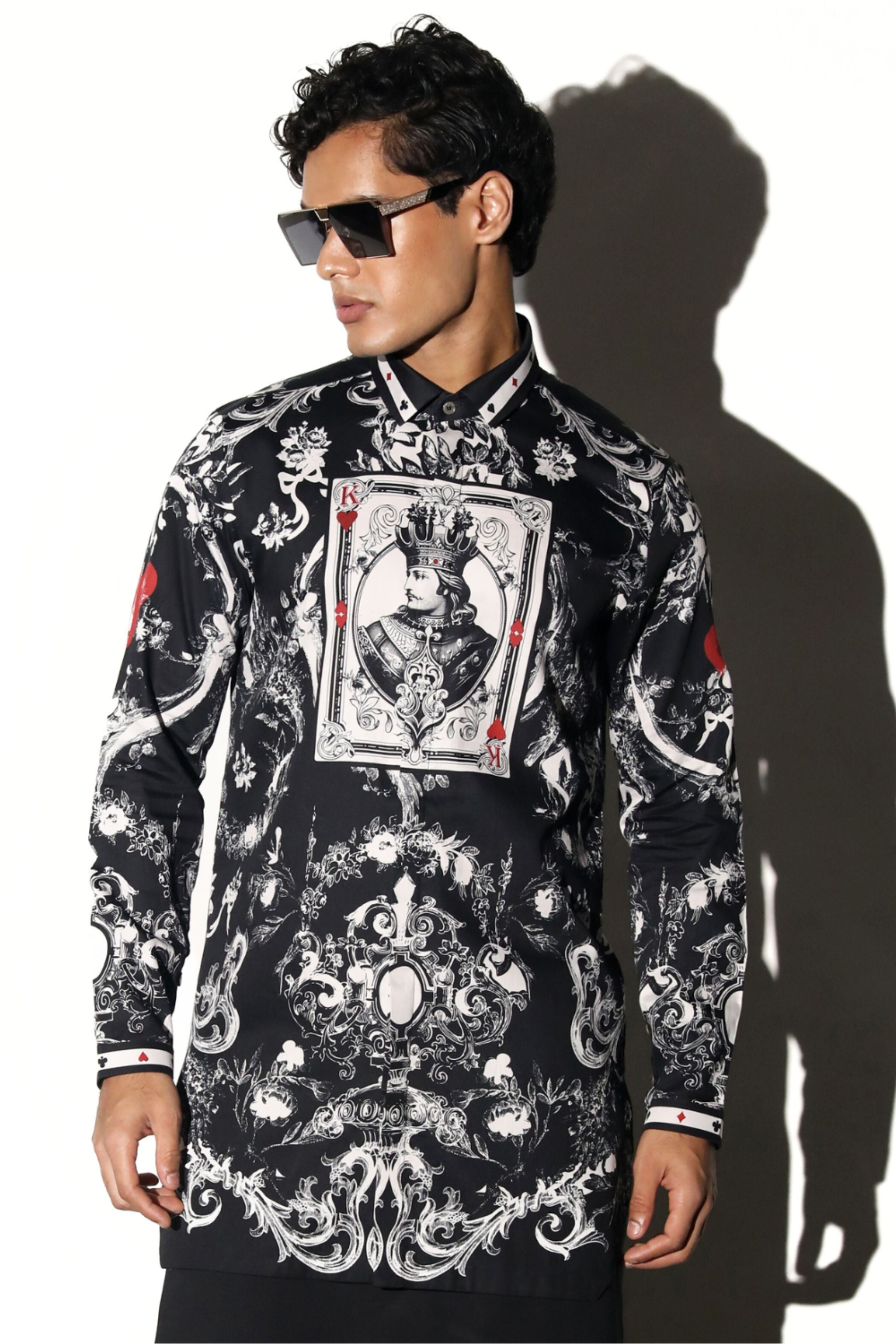 Rajsamand Taash Printed Black Shirt