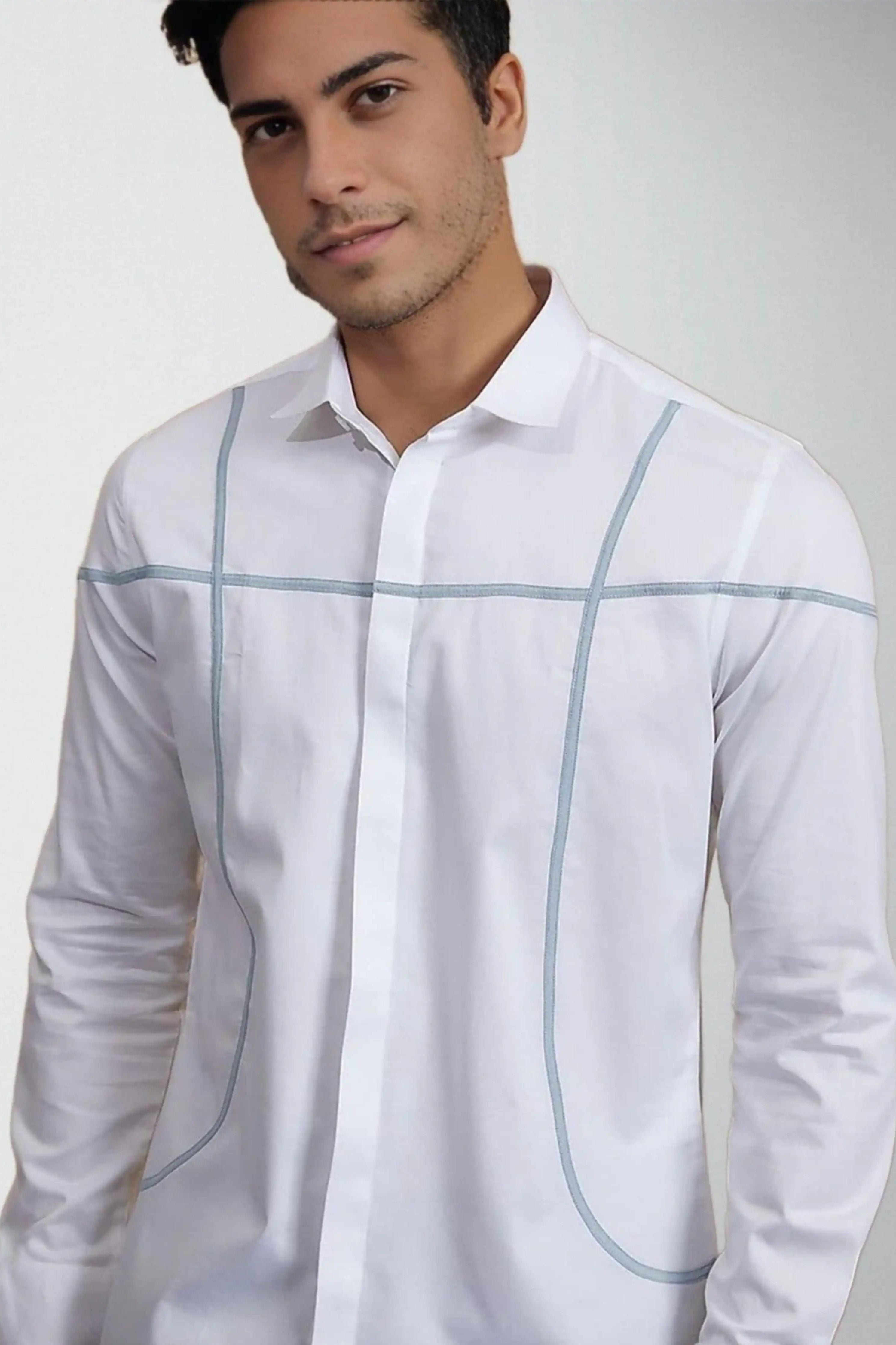 Patchwork Semi Formal White Shirt