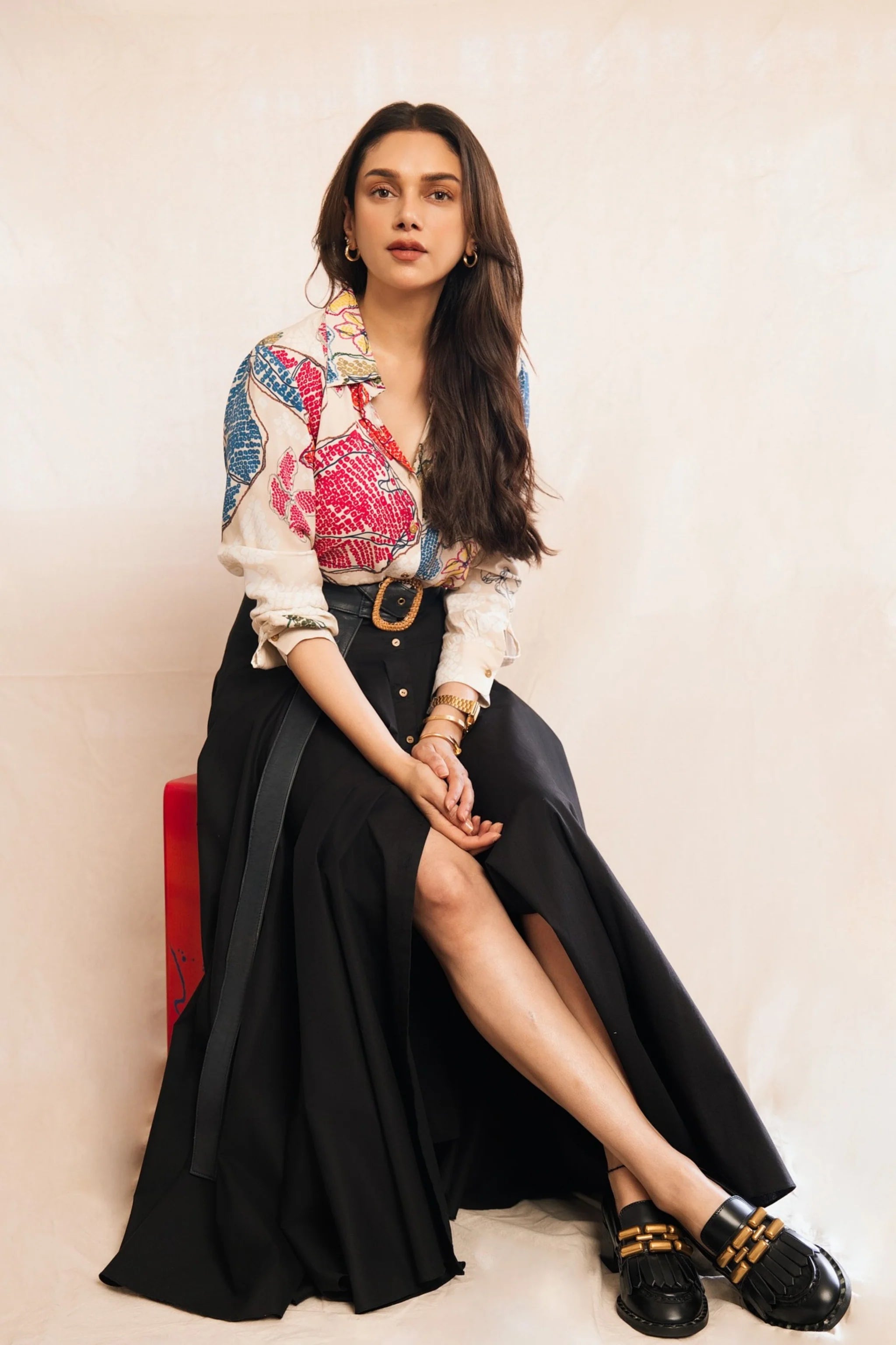Aditi Rao Hydari In Periwinkle Bandhani Print Shirt & Ria Skirt