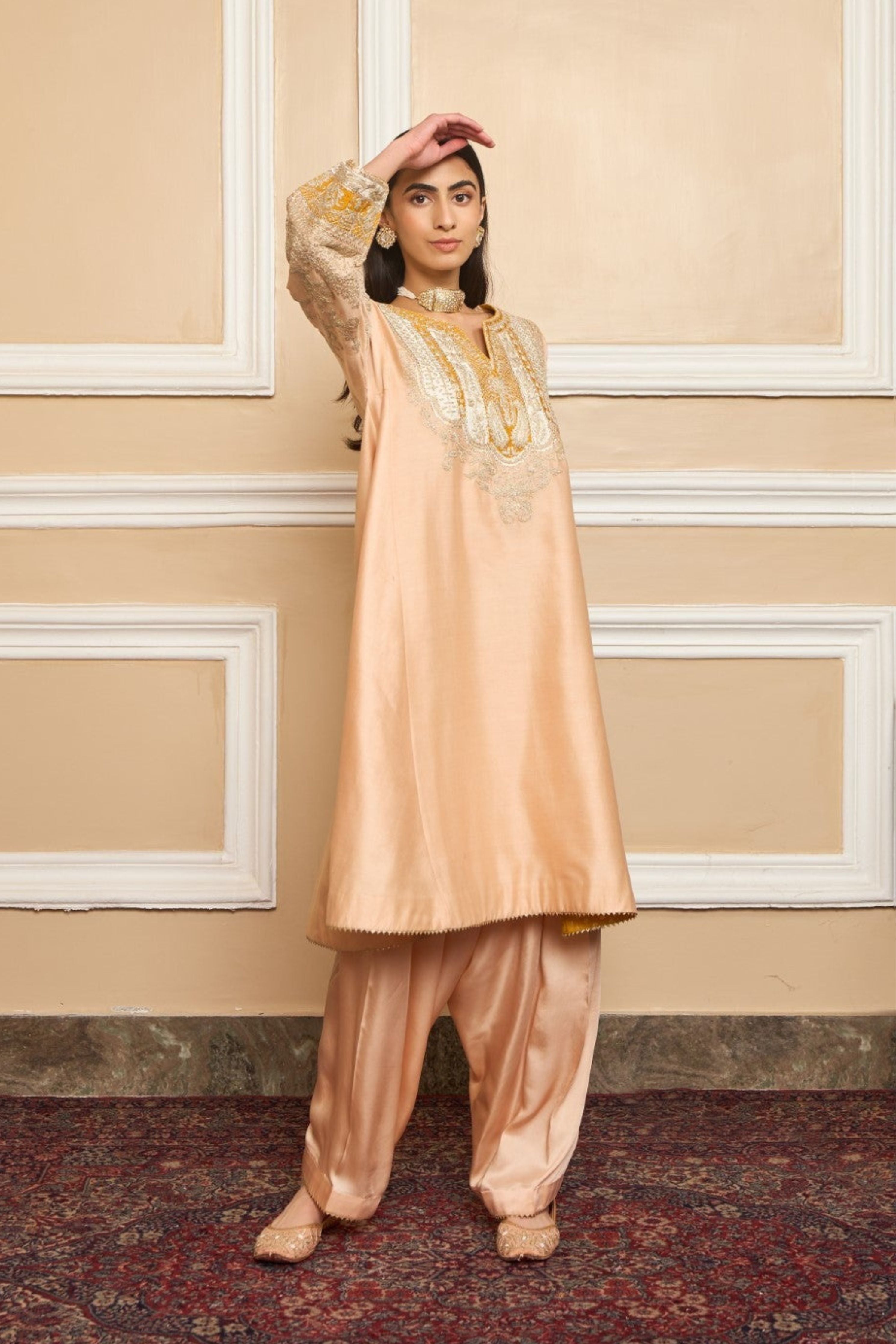 Mohsina Rose Pink Short Kalidaar Choga With Salwar