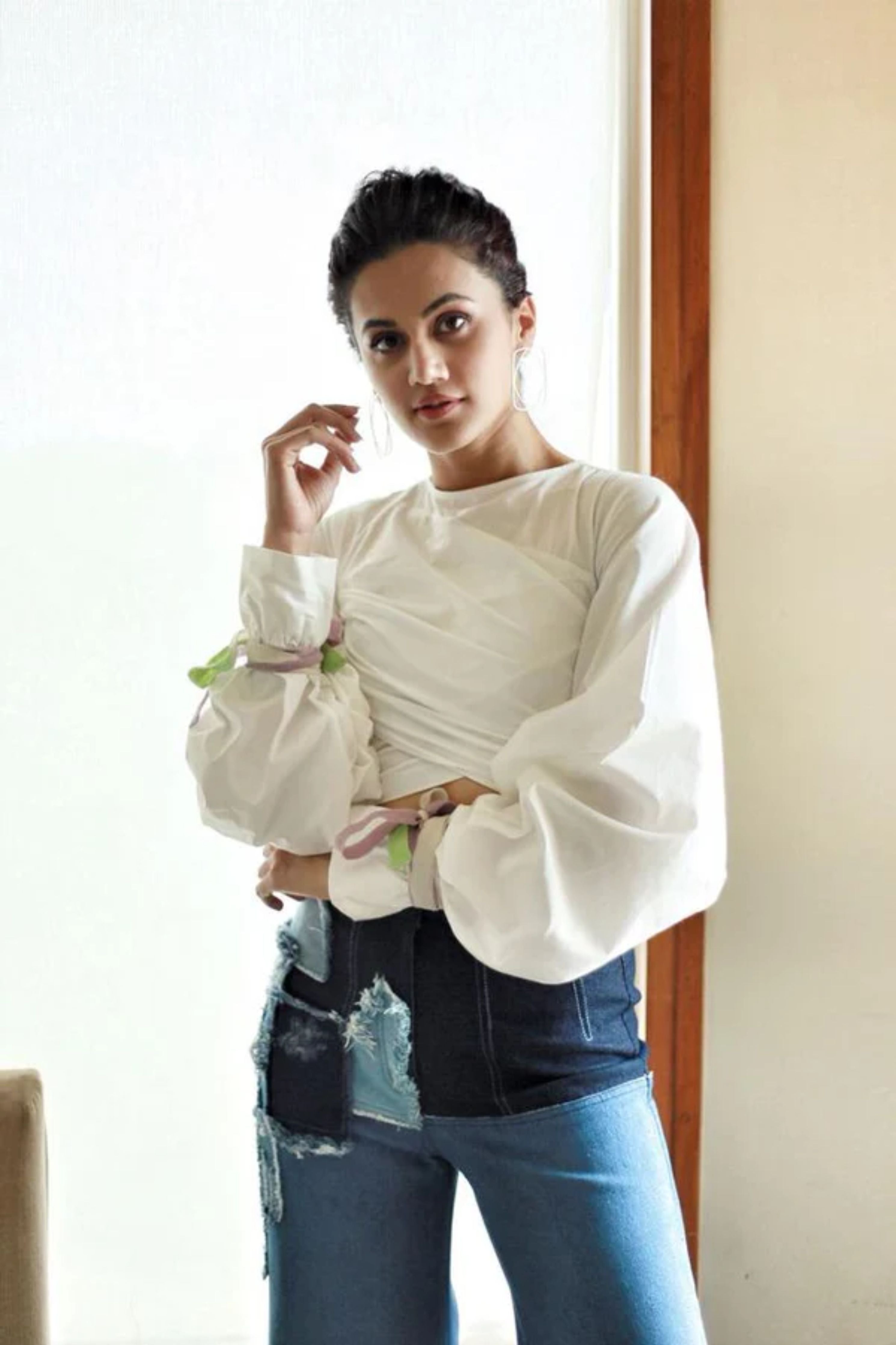 Taapsee Pannu In PATCHWORK DENIM CULOTTES BLUE