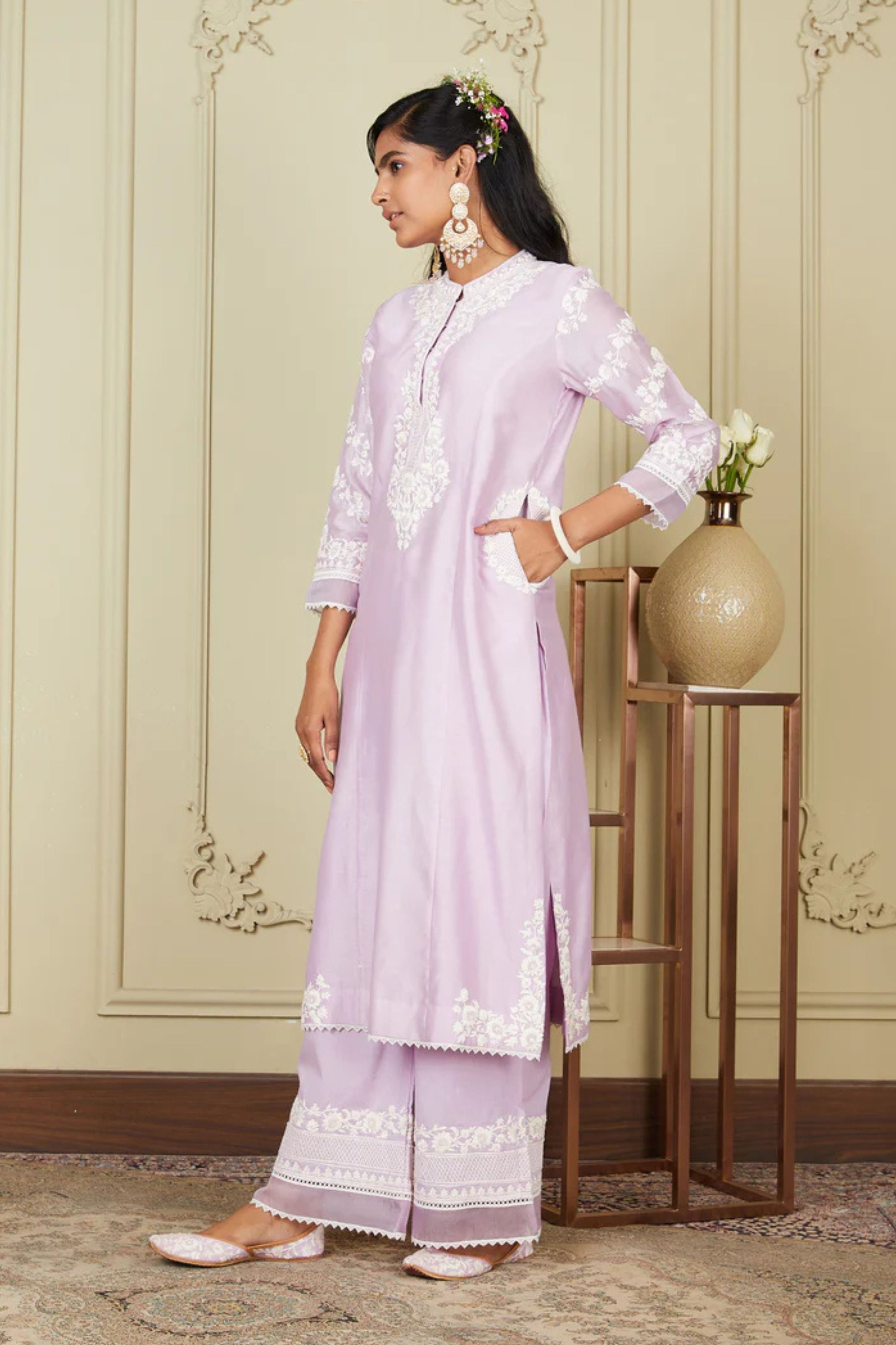 Banafsha Periwinkle Long Kurta With Palazzo