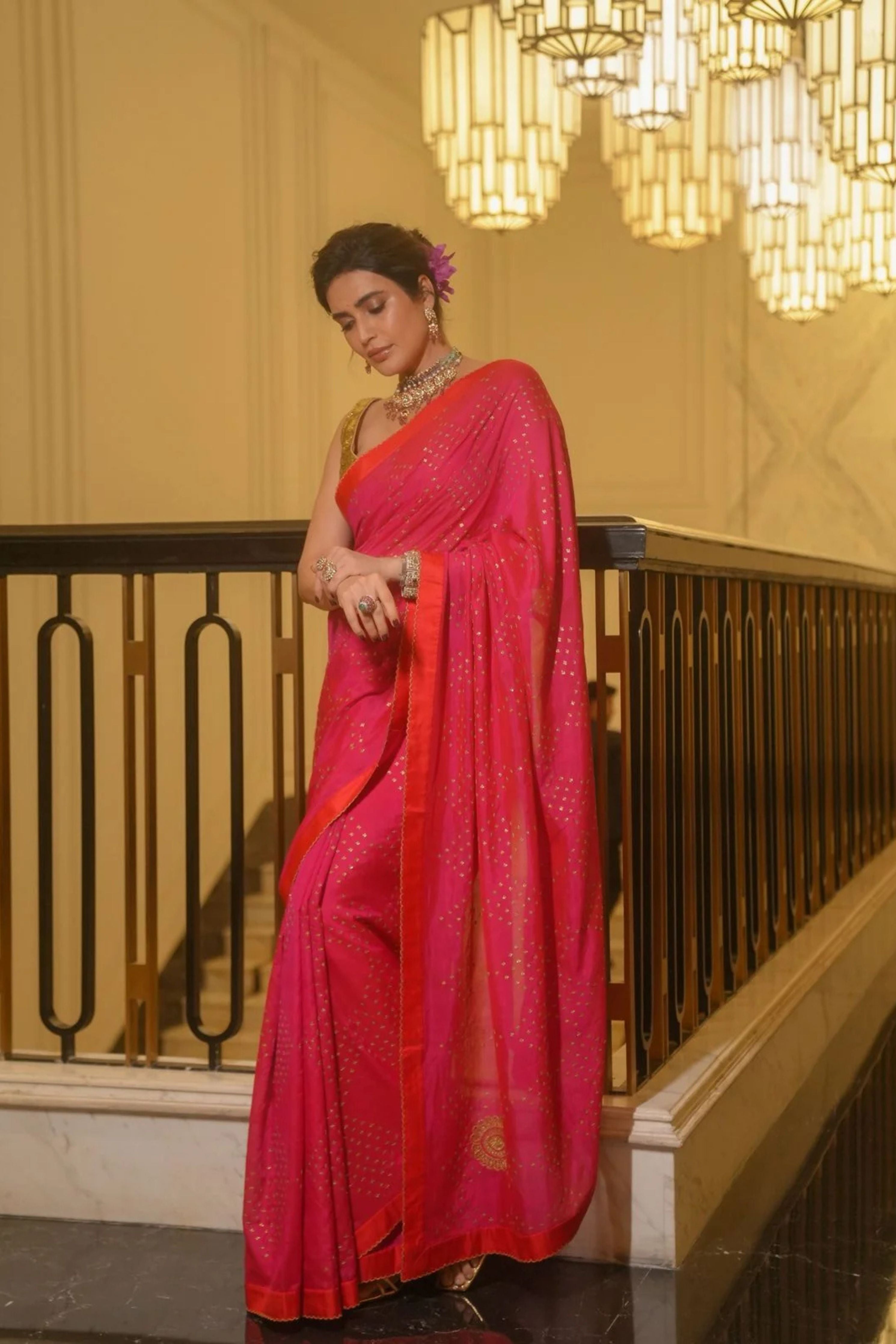 Karishma Tanna in Gulabi Taara Saree And Blouse