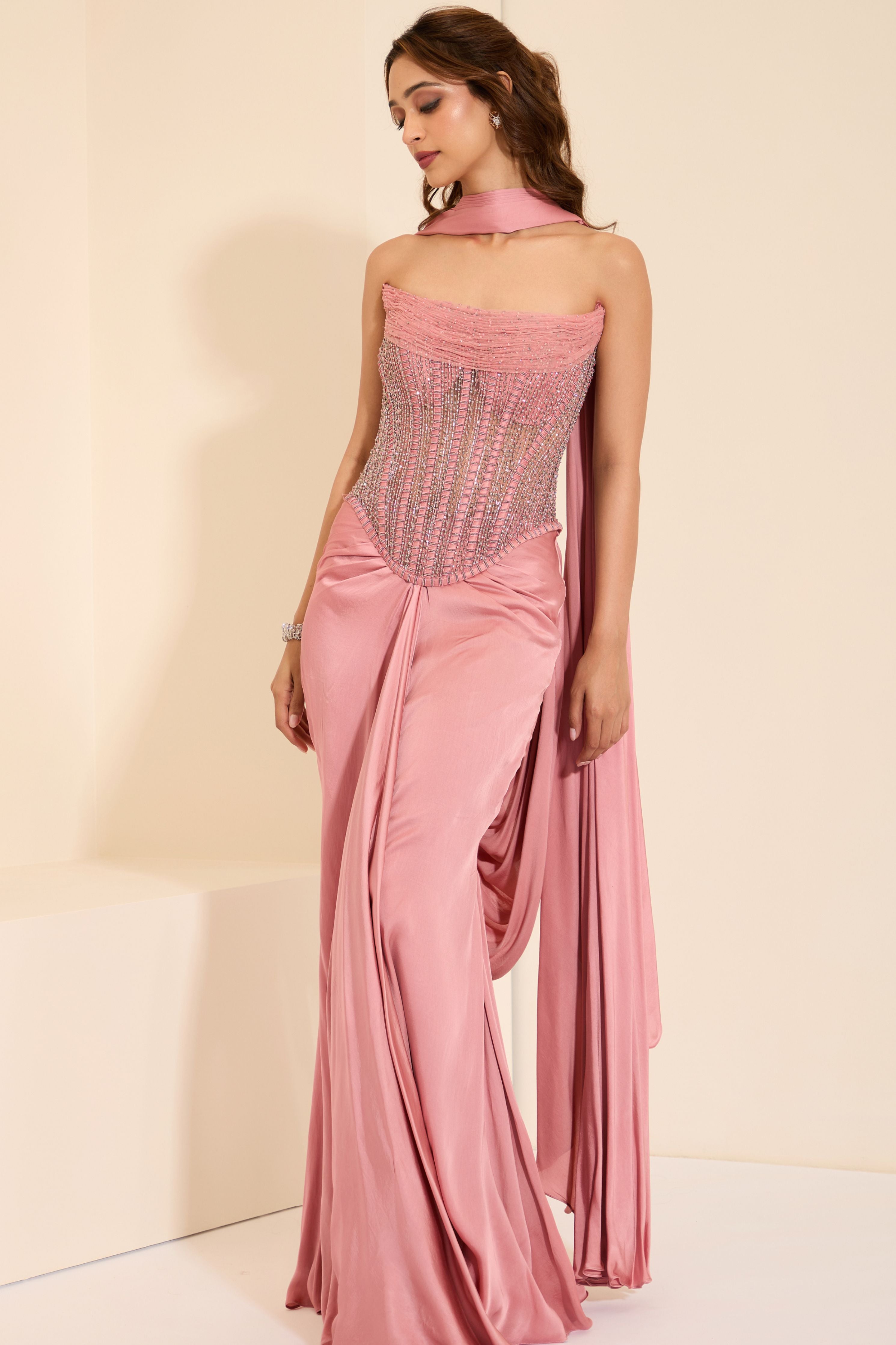 Champagne Rose Corset & Drape Set