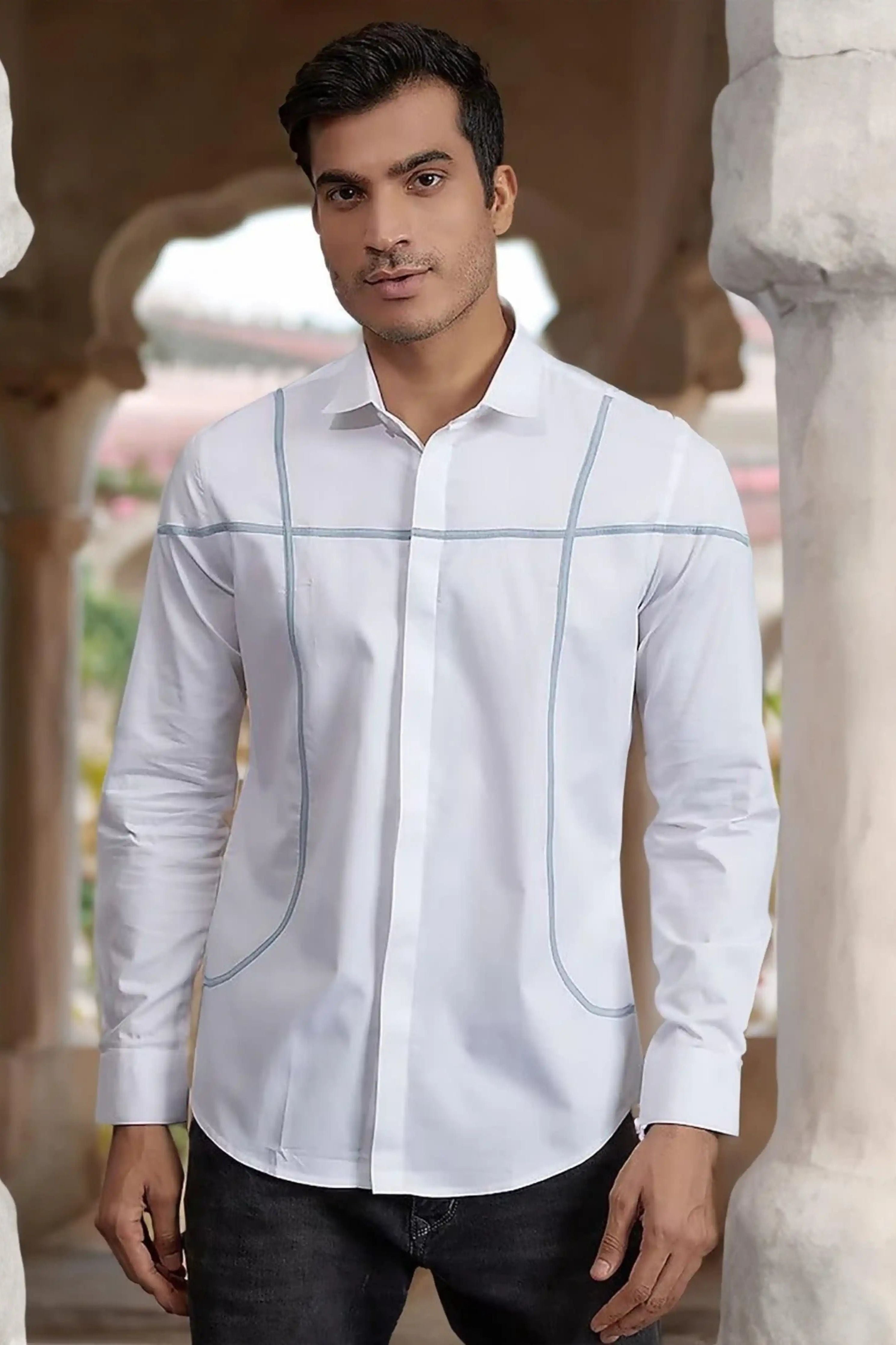 Patchwork Semi Formal White Shirt
