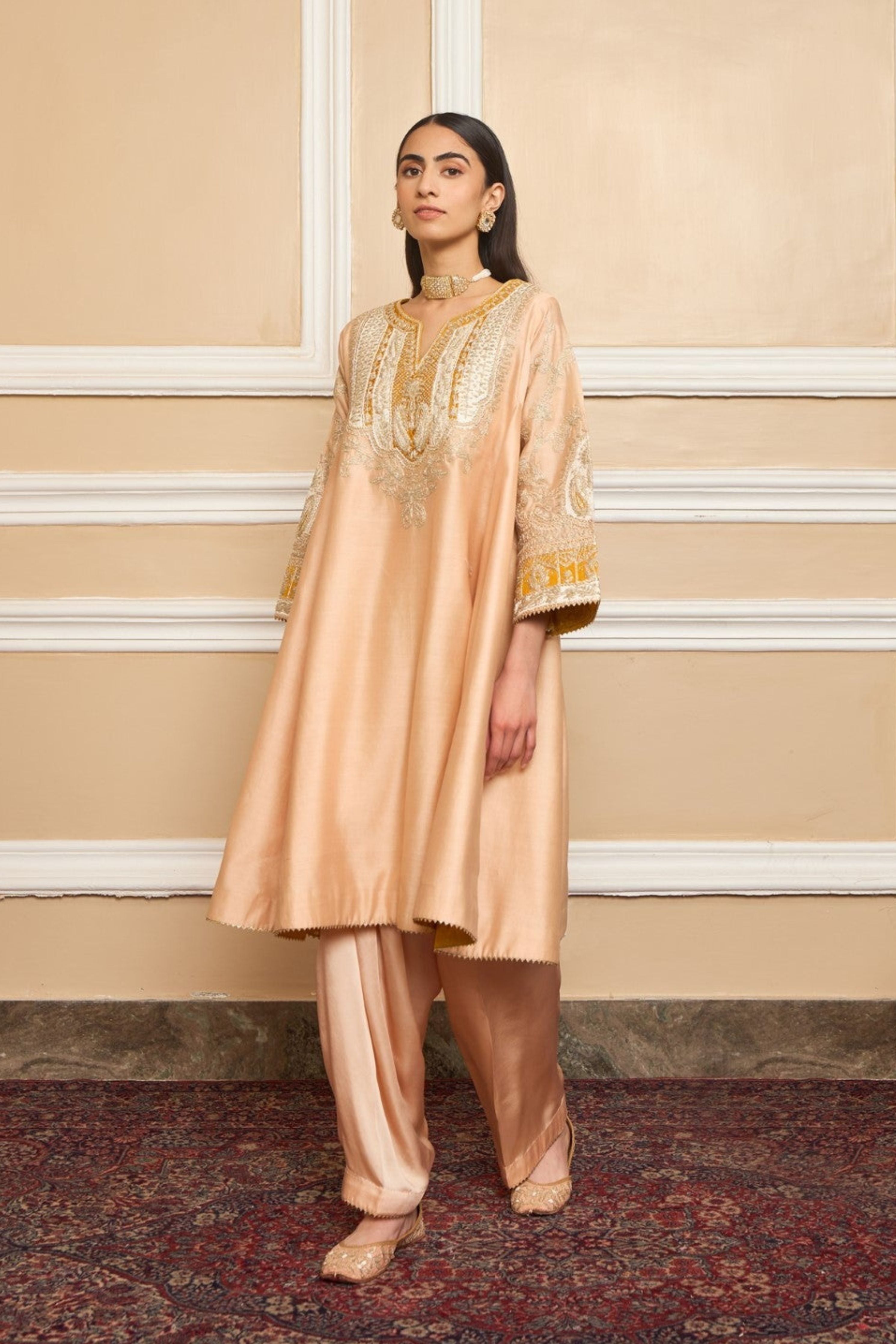 Mohsina Rose Pink Short Kalidaar Choga With Salwar