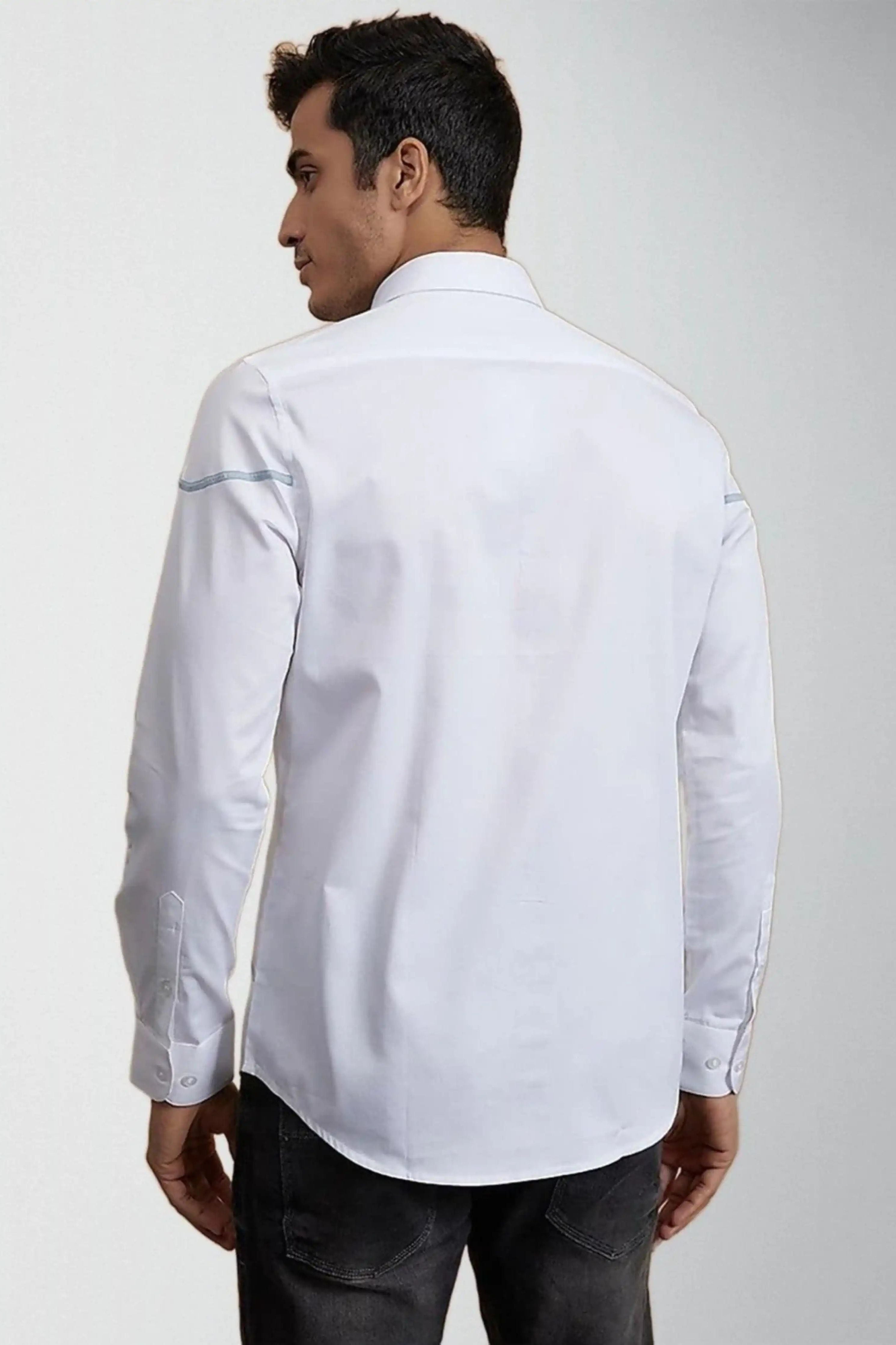 Patchwork Semi Formal White Shirt