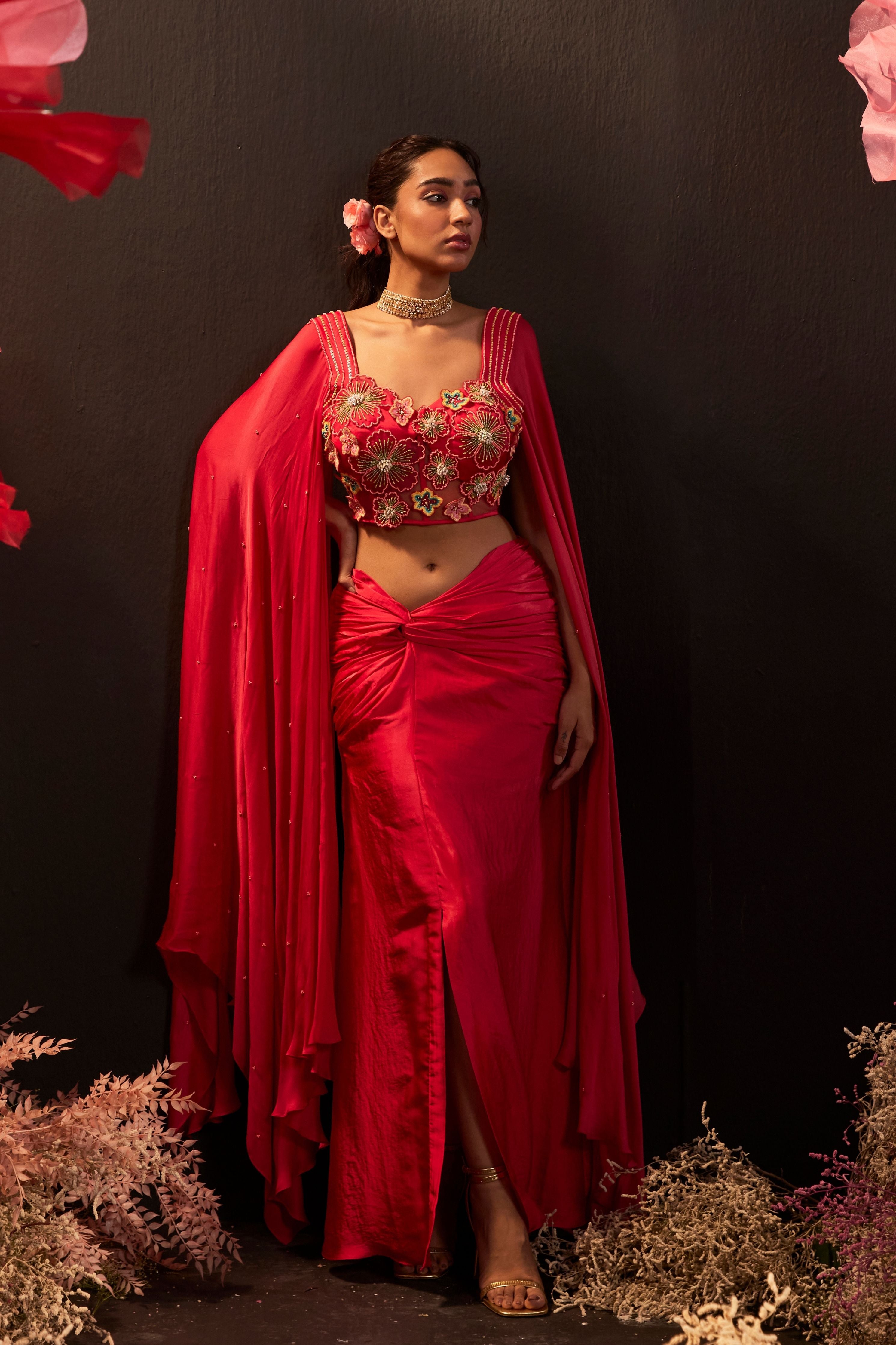 Laal Bindi Drape Skirt Set