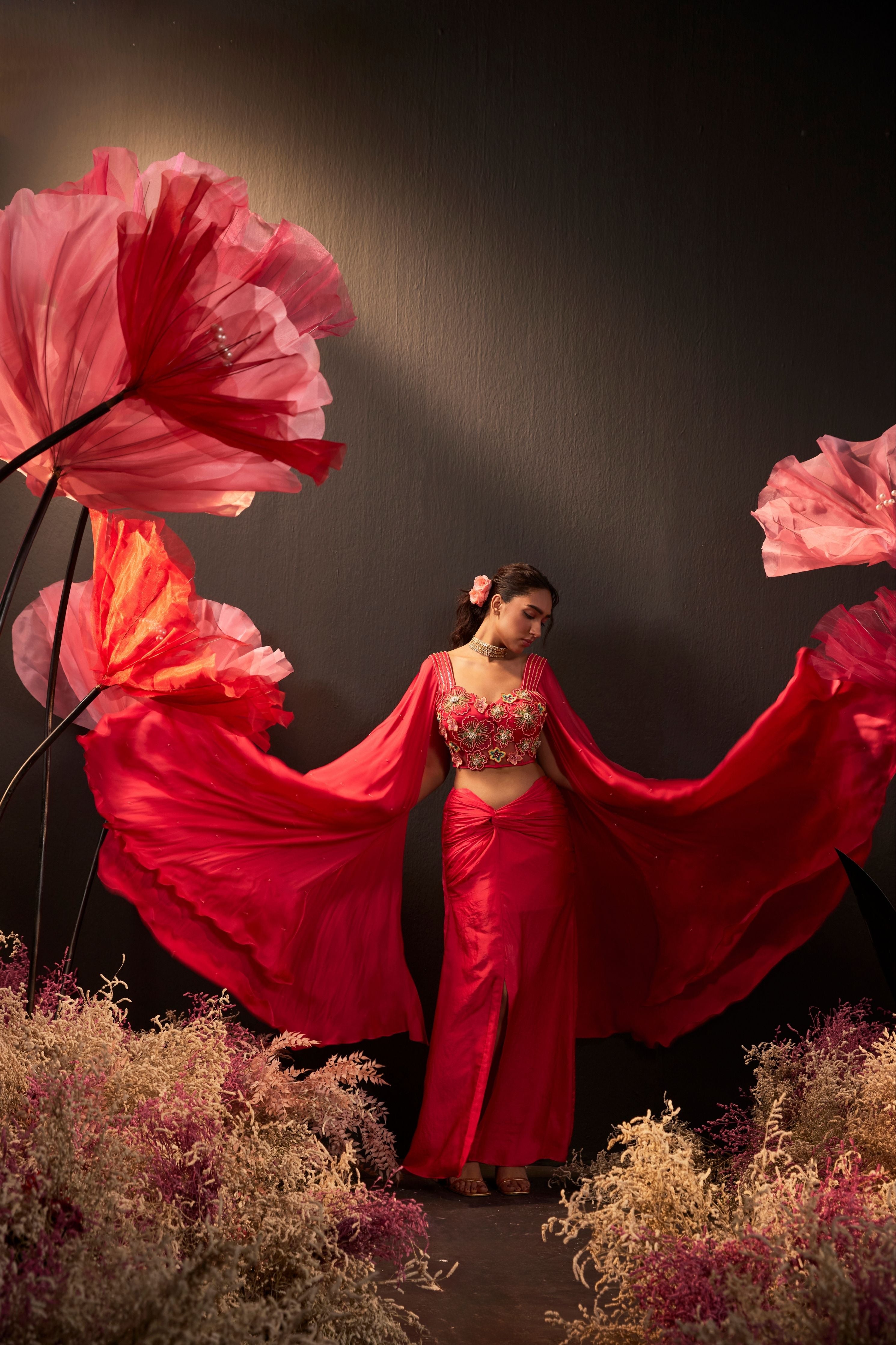 Laal Bindi Drape Skirt Set