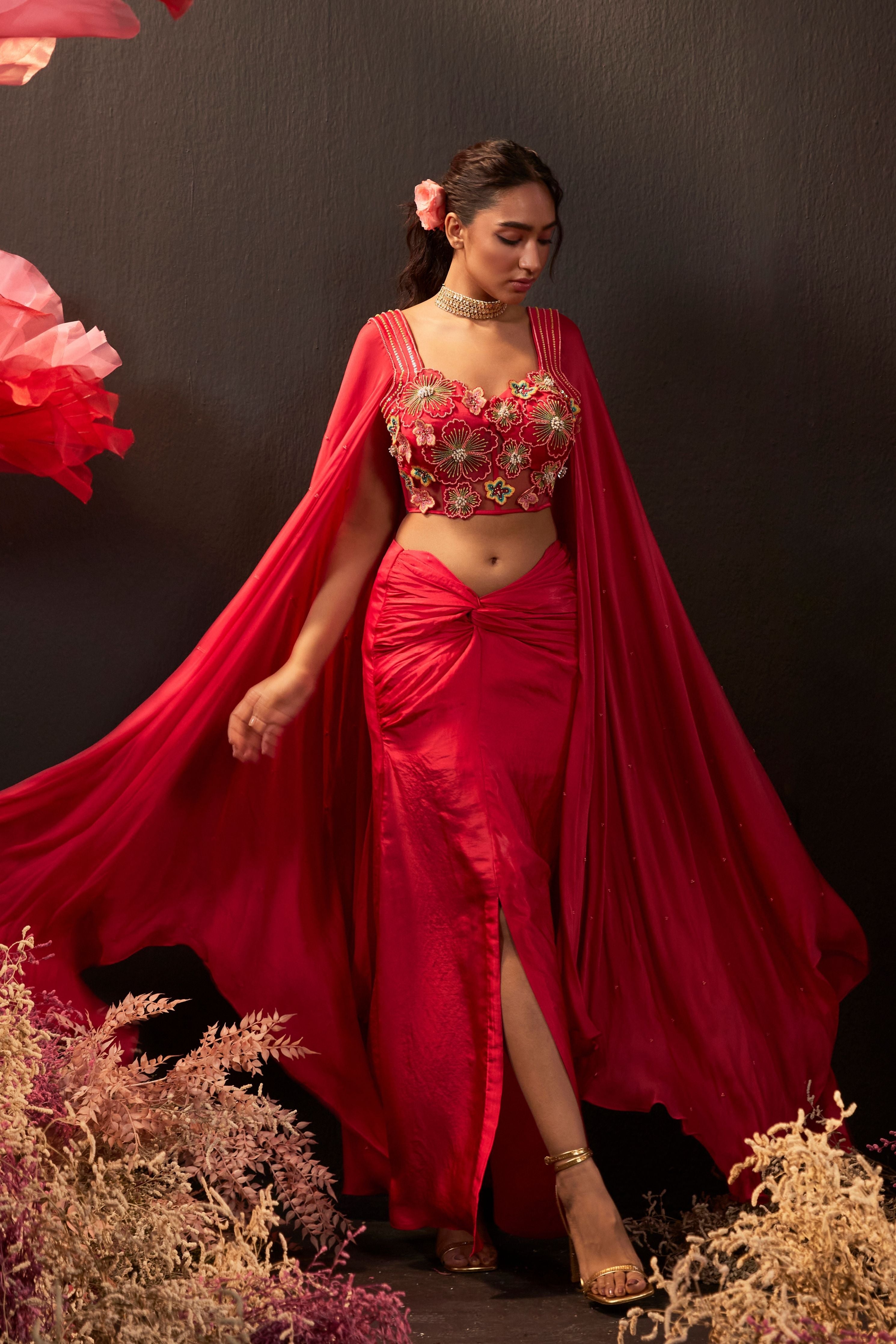 Laal Bindi Drape Skirt Set