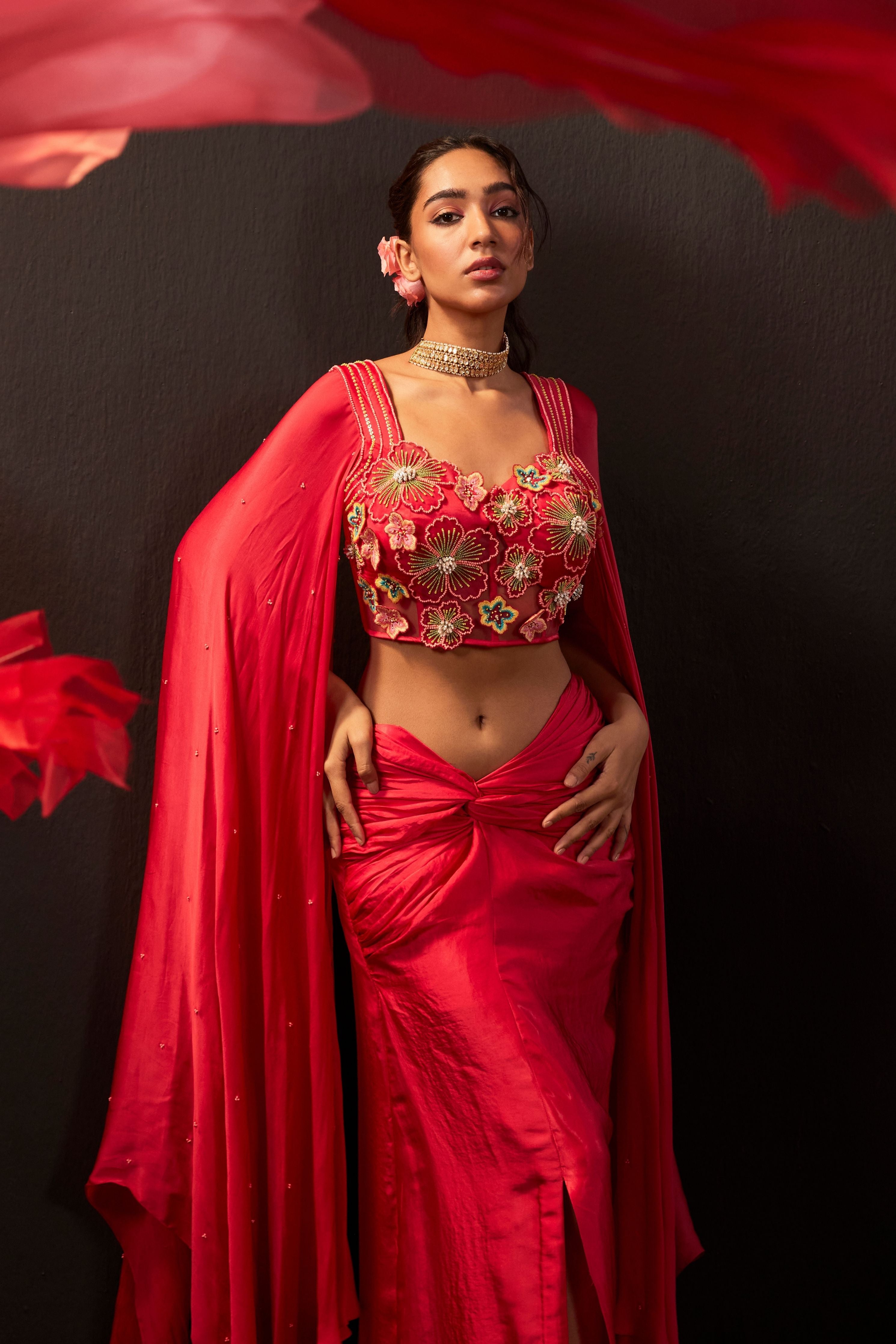 Laal Bindi Drape Skirt Set