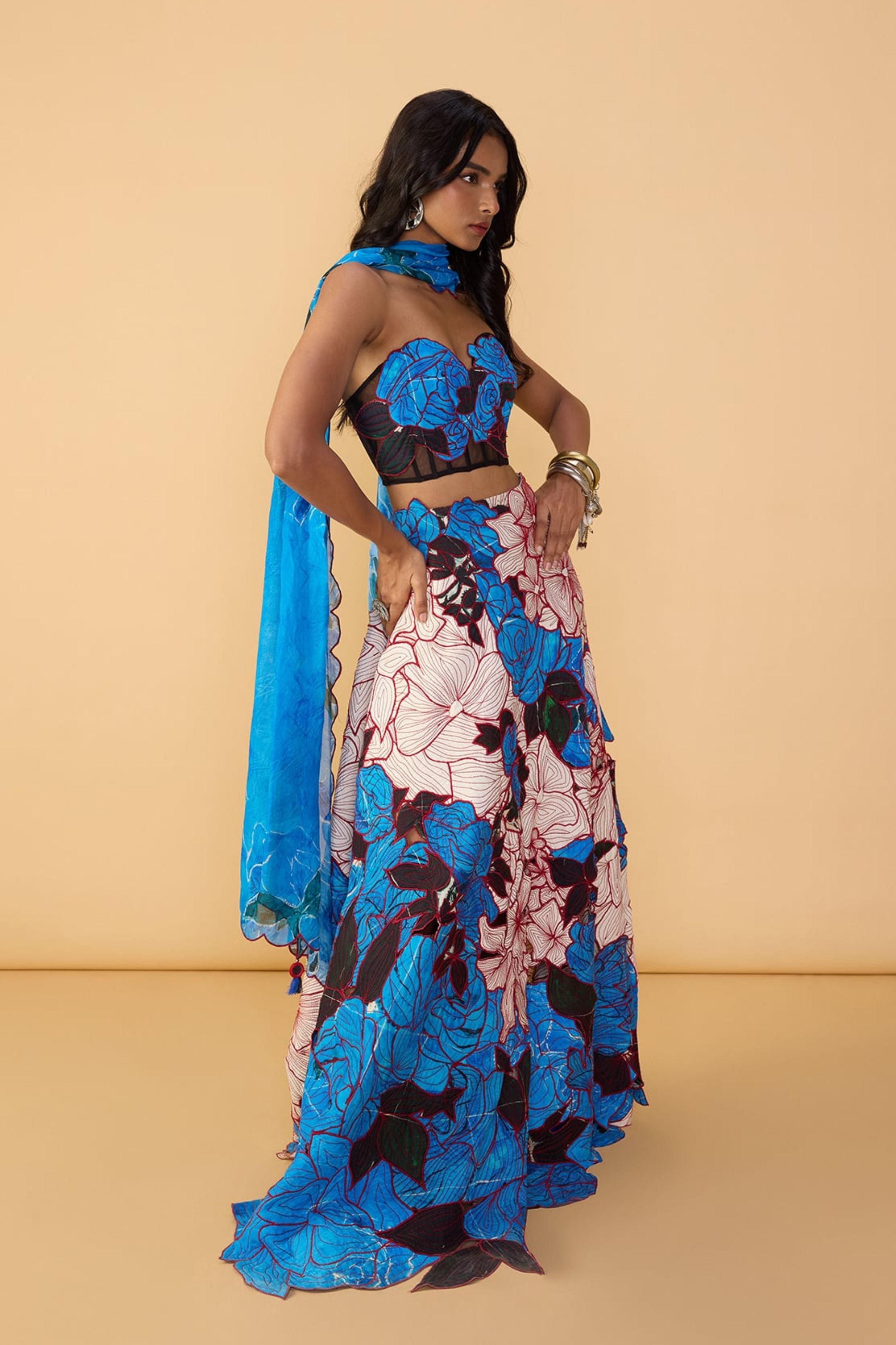 Starla Corset Blouse With Sachi Lehenga Skirt & Scallop Dupatta