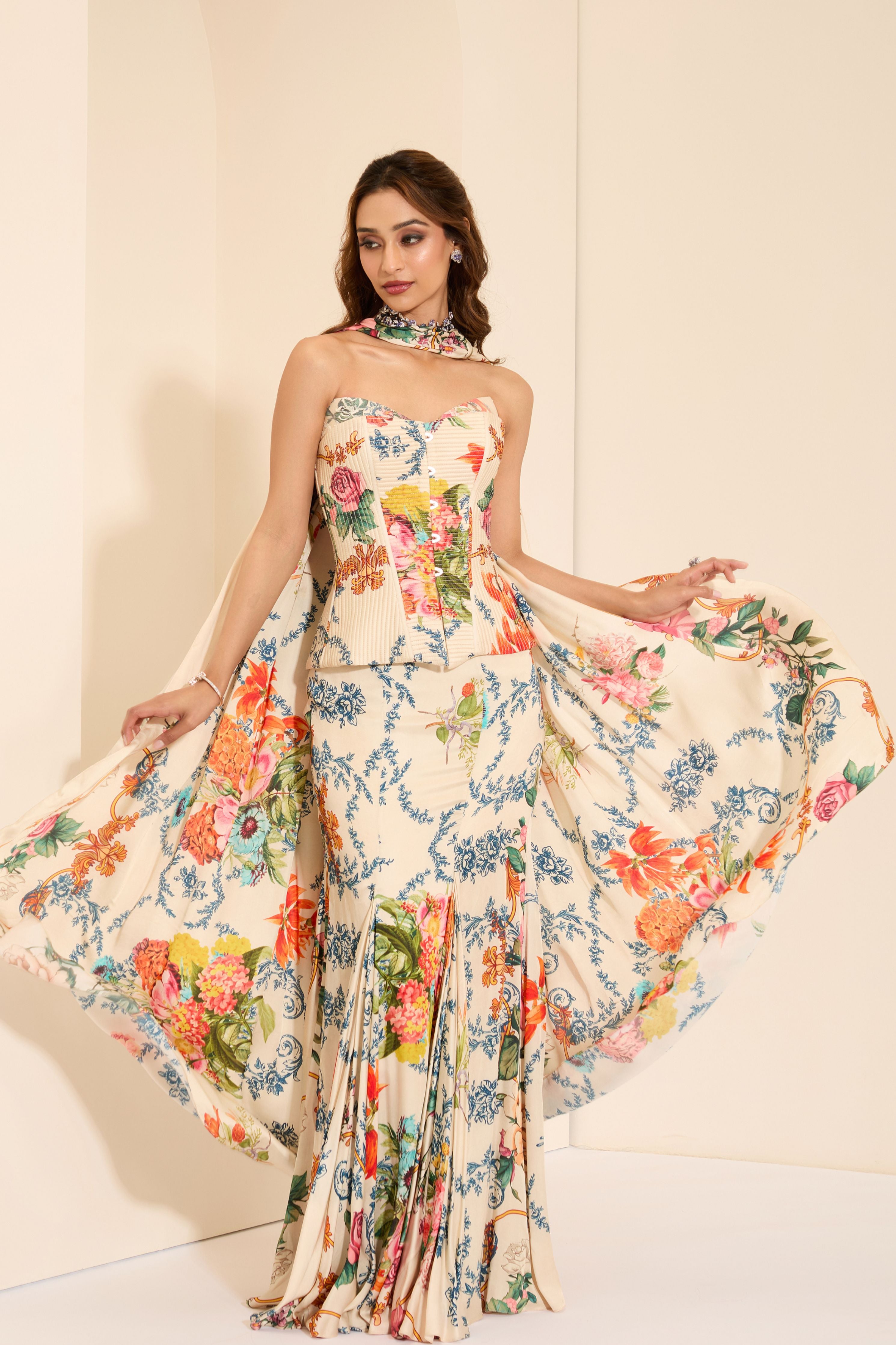 Snow Veil Corset Drape Skirt Set