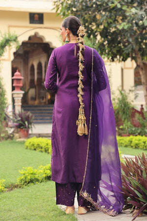 Ahista Purple Mayur Applique Long Kurta Set