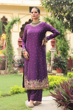 Ahista Purple Mayur Applique Long Kurta Set