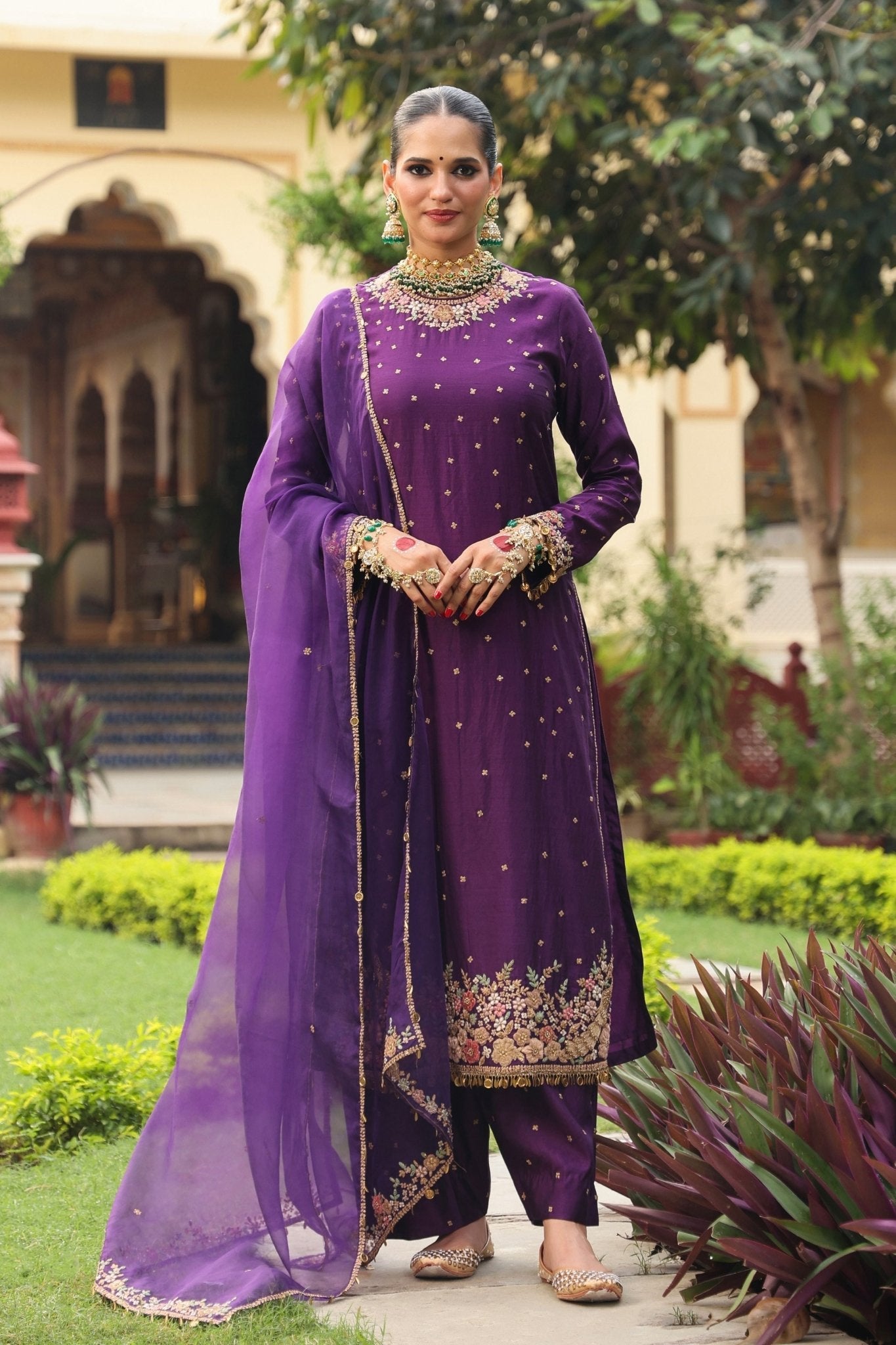 Ahista Purple Mayur Applique Long Kurta Set