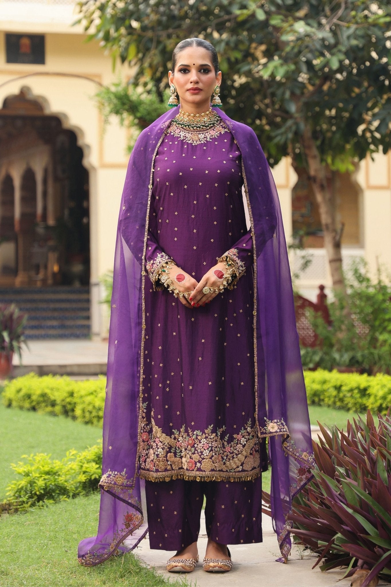 Ahista Purple Mayur Applique Long Kurta Set
