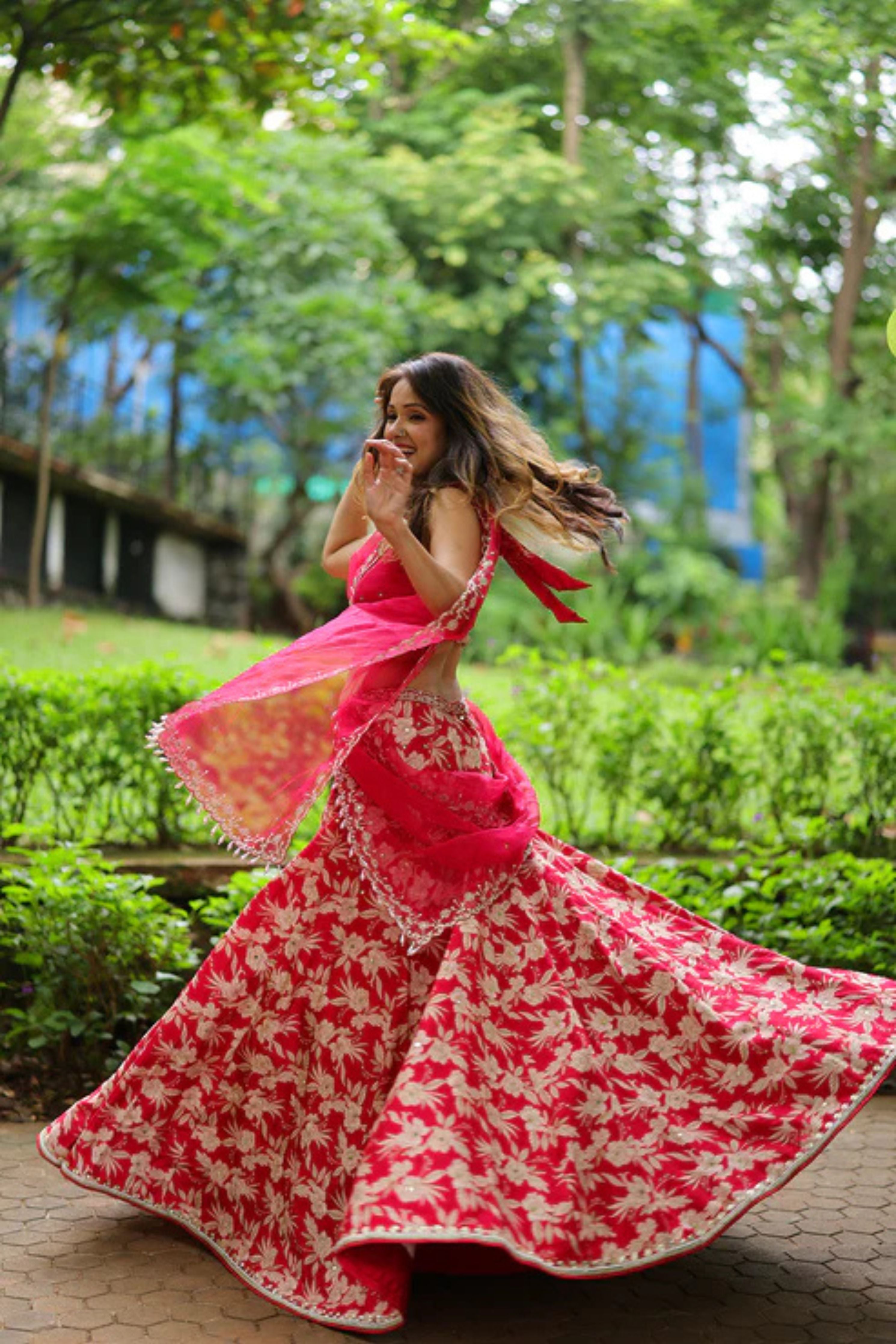 Vidya Malavde In Cherry Red Silk Lehenga Set