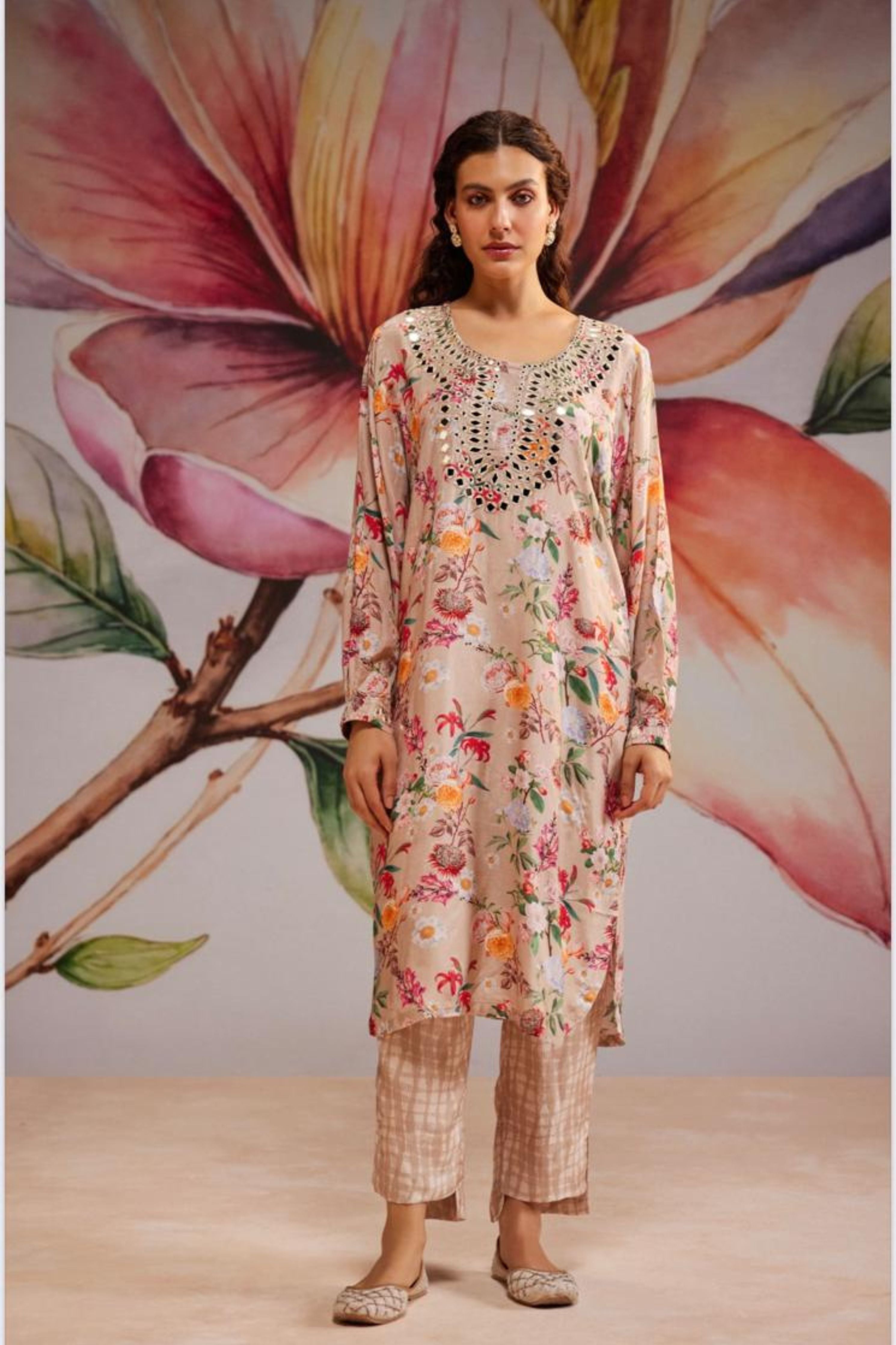 Beige Mirror Kurta Set