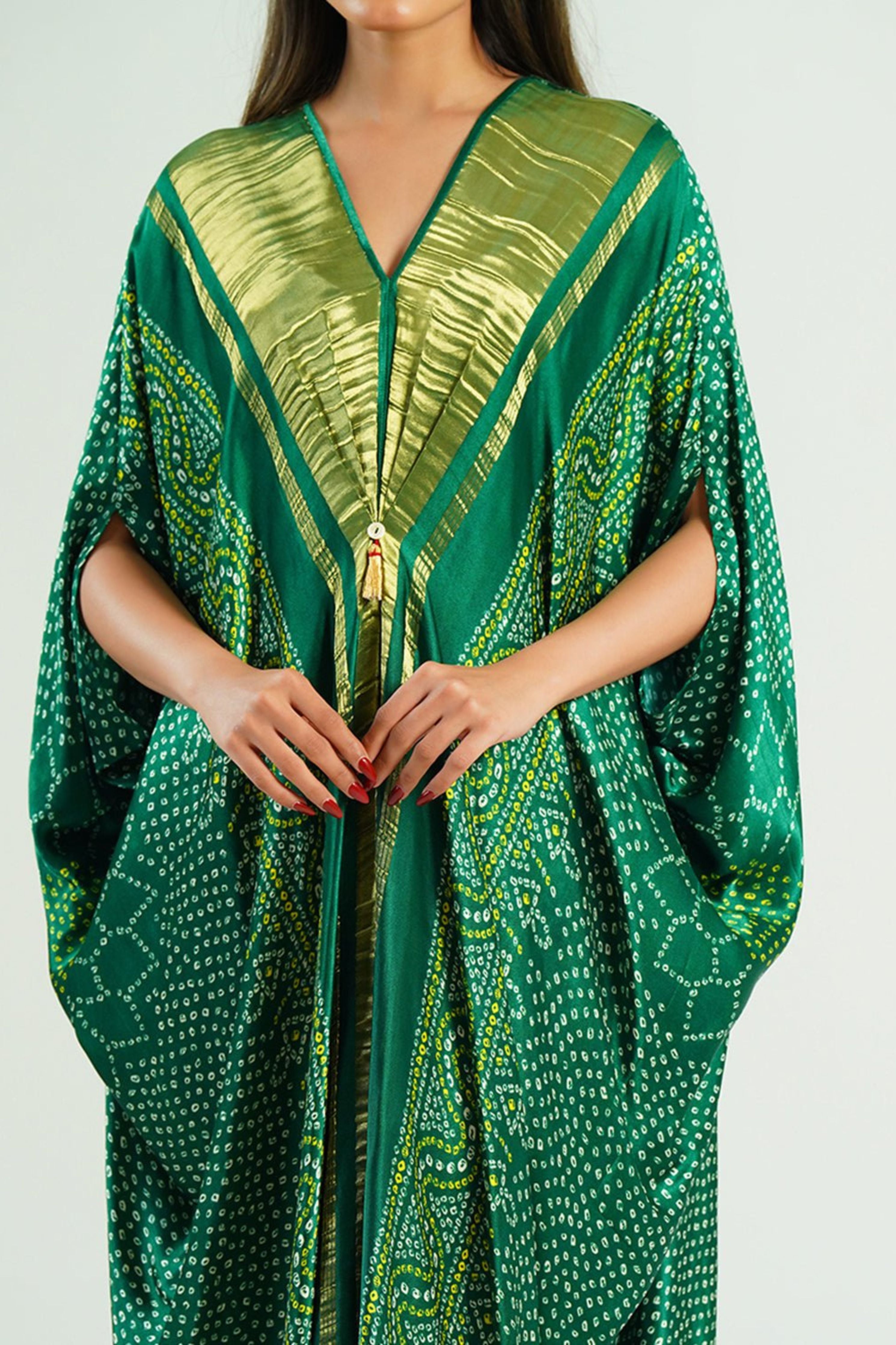 Kaftan Bandhej Emerald Green Gold