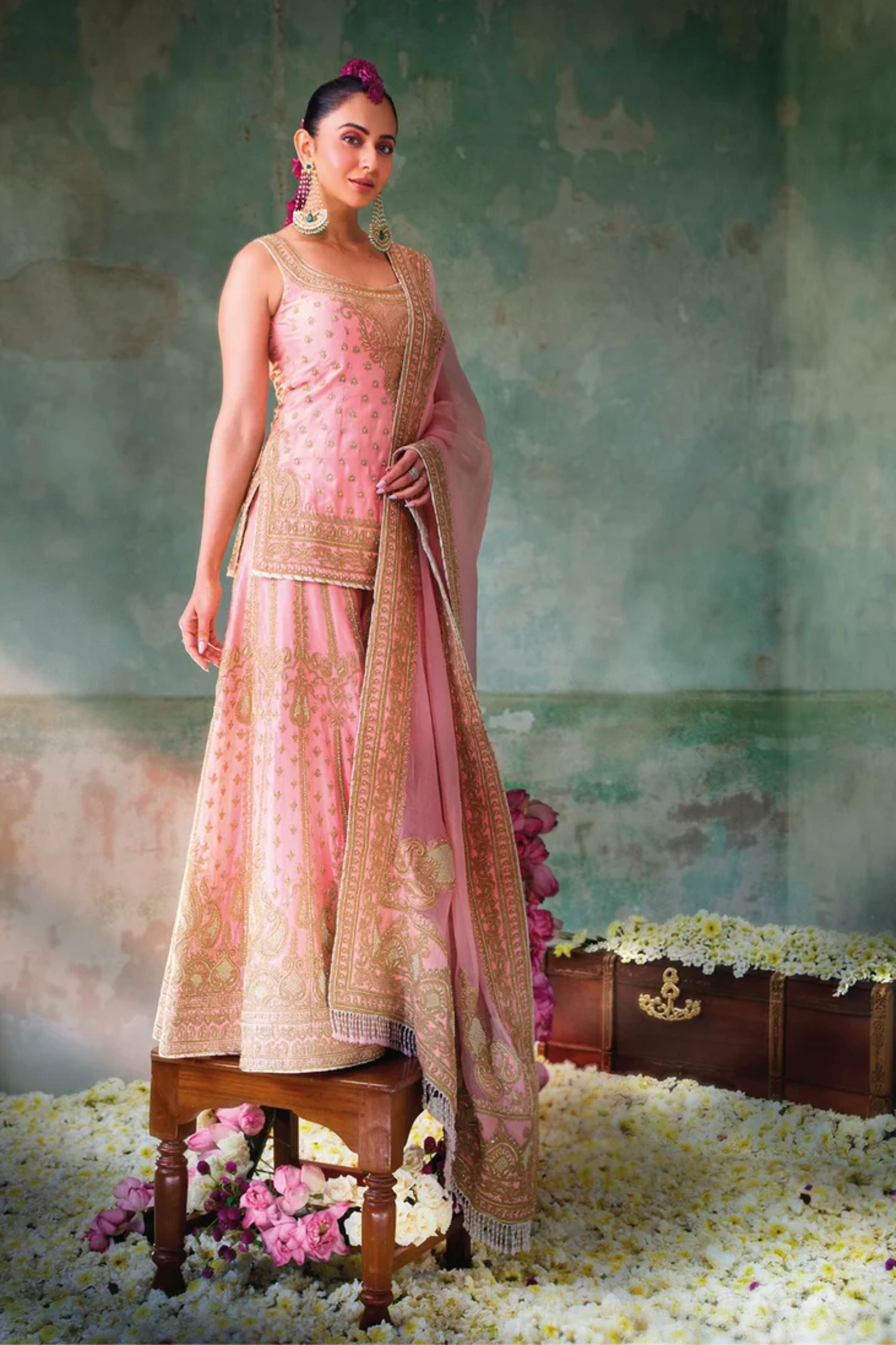 Rakul Preet Singh In Tasnim Pink Kurta Set with Sharara & Dupatta