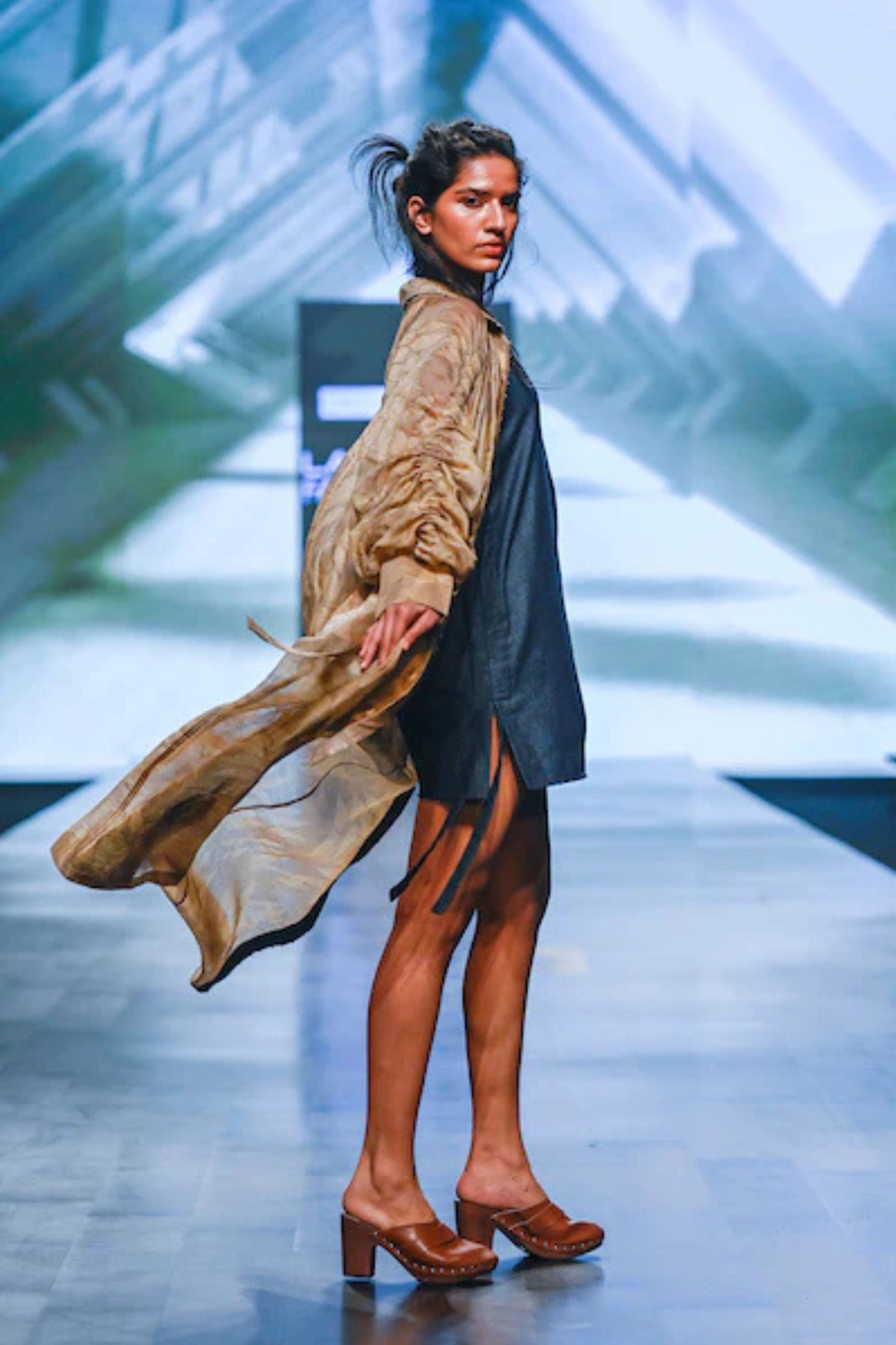 Sobhita Dhulipala In DENIM DRAWSTRING DRESS BLUE AND ECO PRINT BEIGE ROBE
