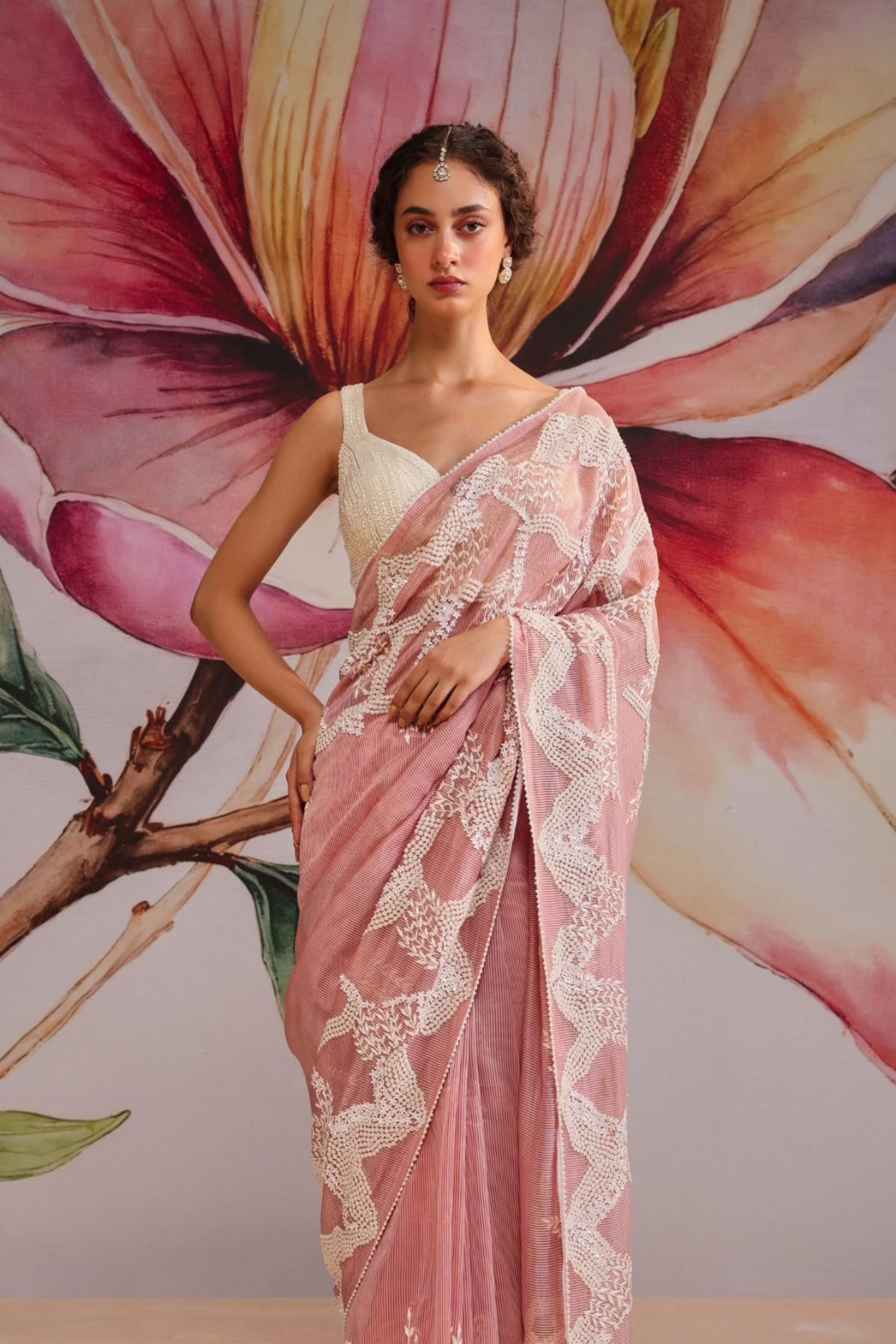 Pink Small Flower Saree