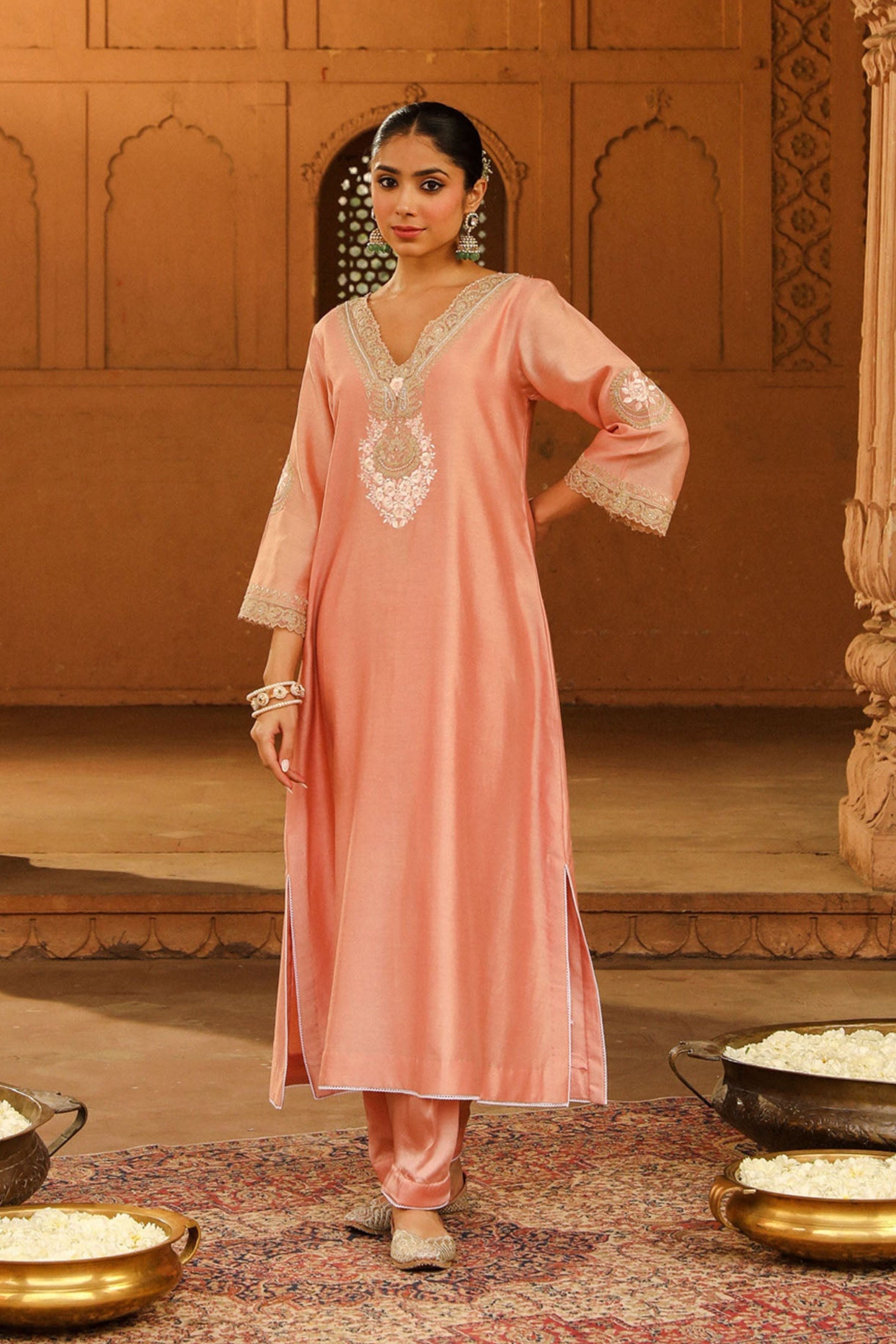 Sanvi Off Rose Long Choga With Salwar