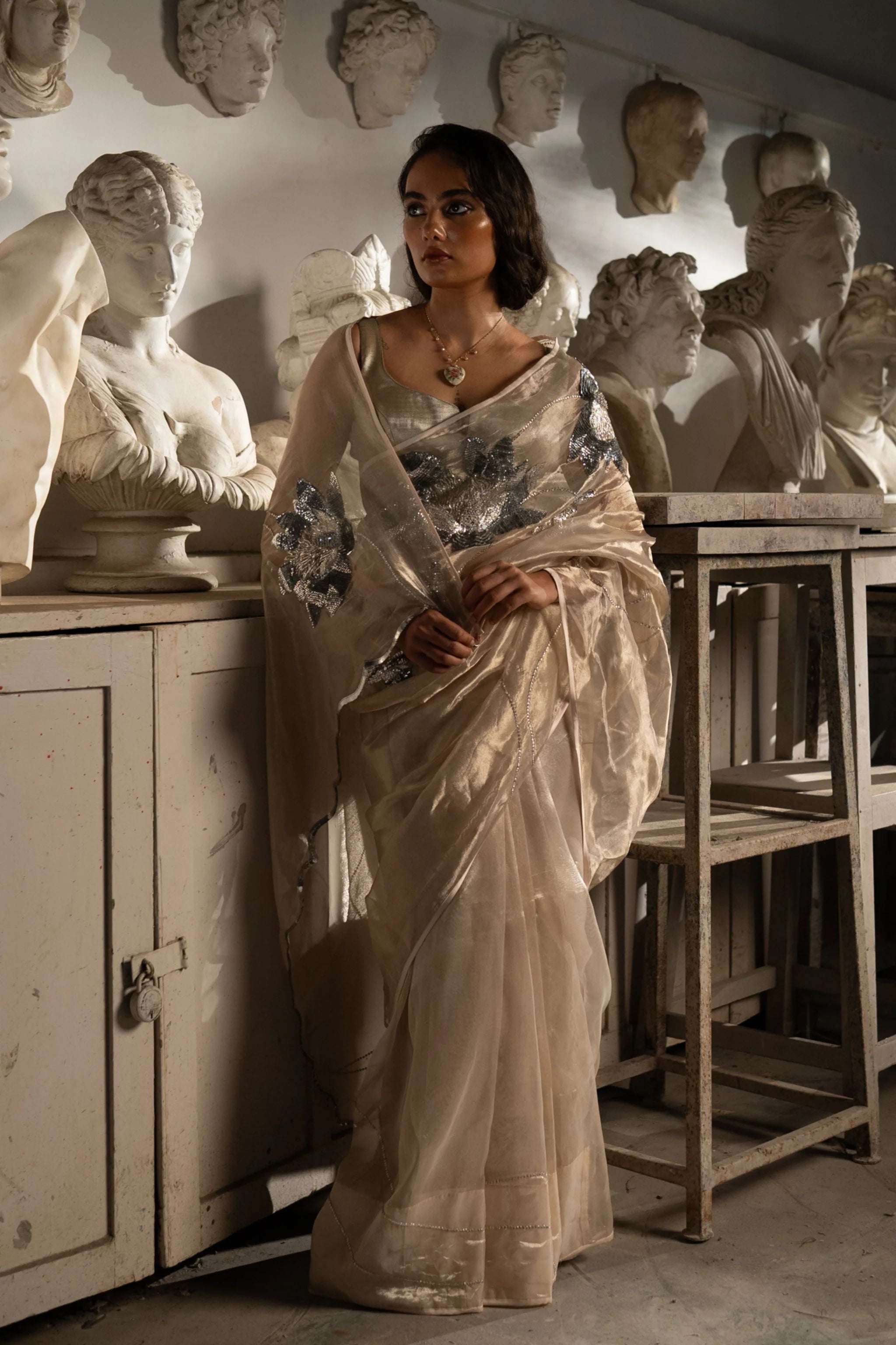 Lotus Silver Saree