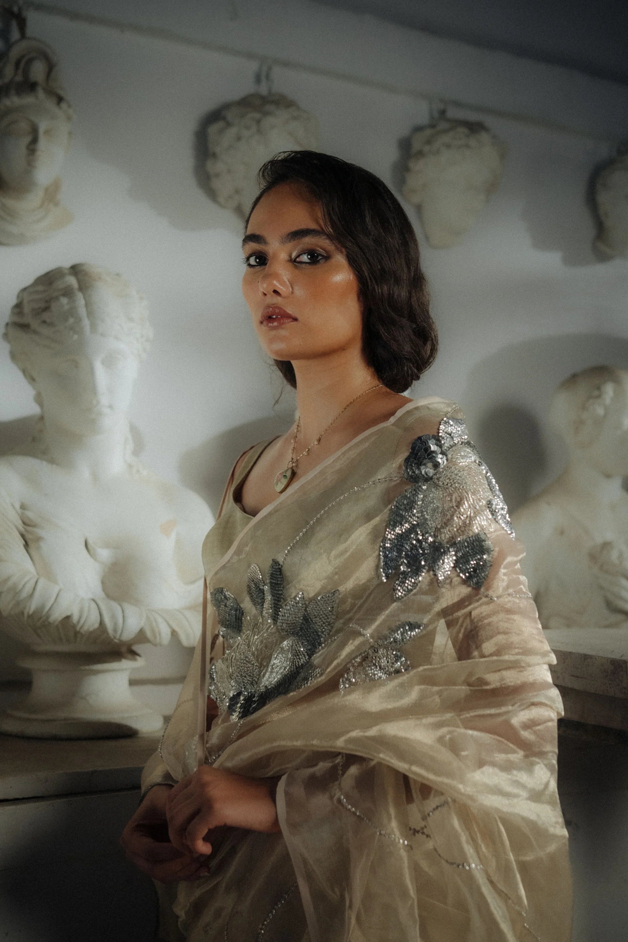 Lotus Silver Saree